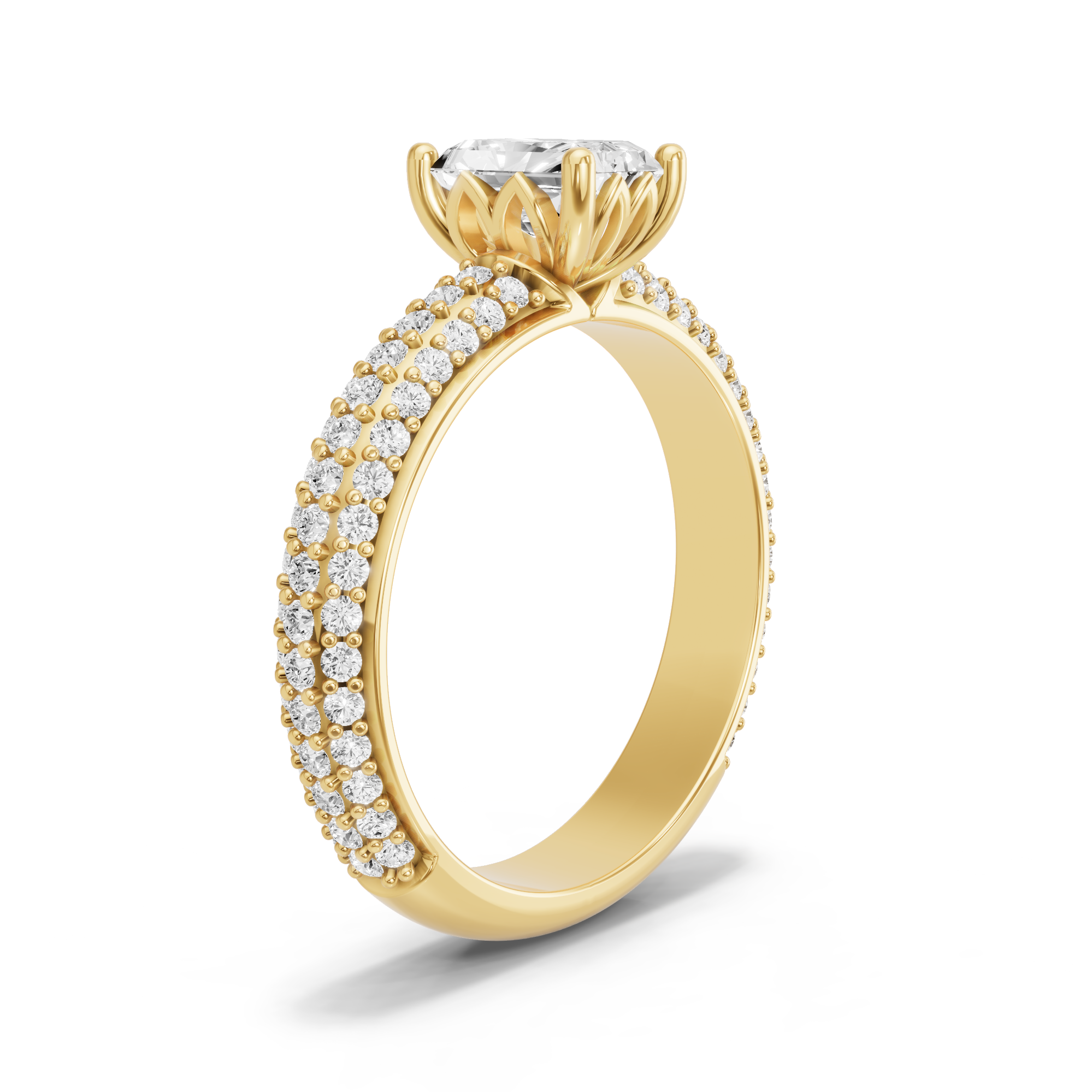 Image for Radiant Lotus Basket Ring with Triple Row Pave band