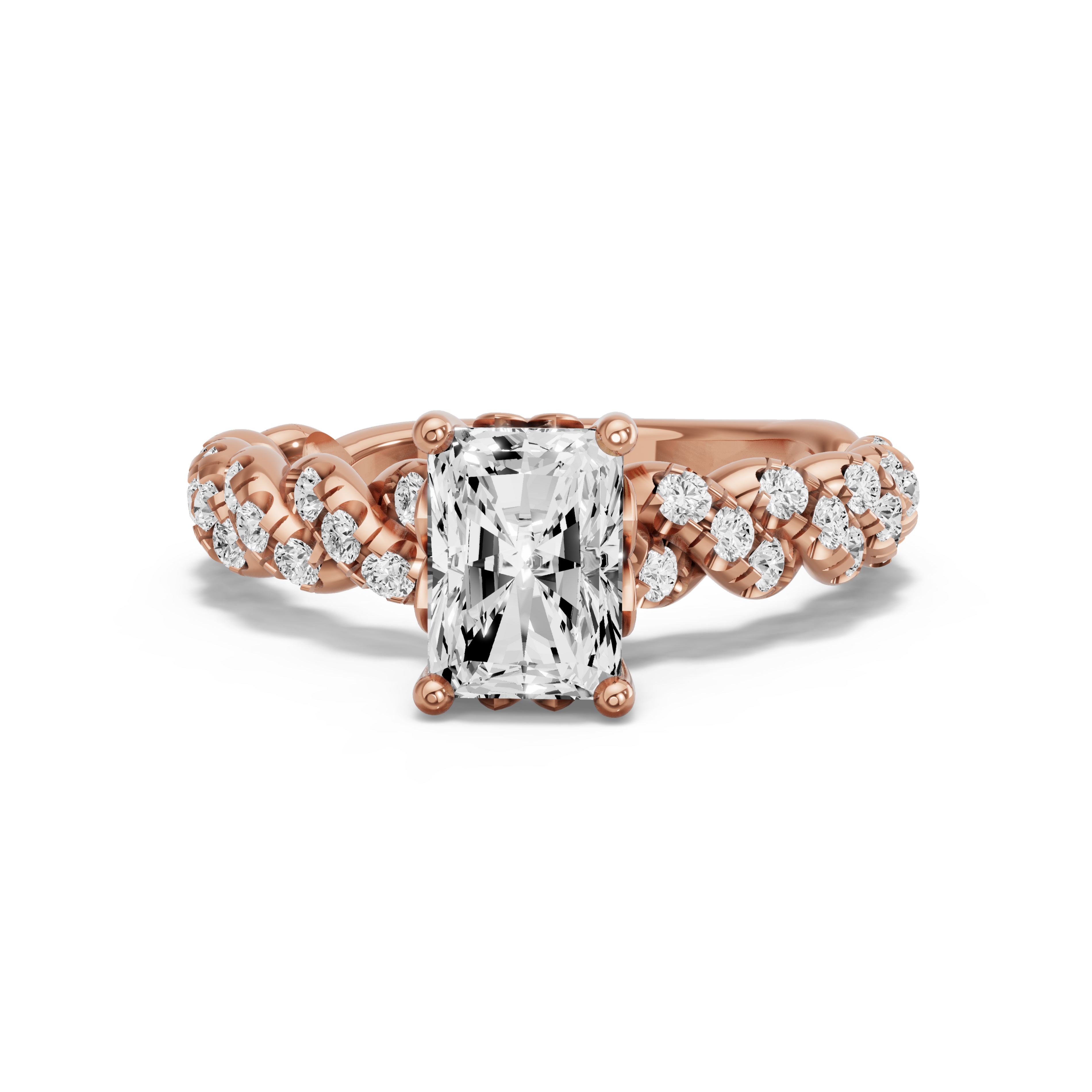 Image for Radiant Lotus Basket Ring with Twist Pave band in 18K Yellow Gold