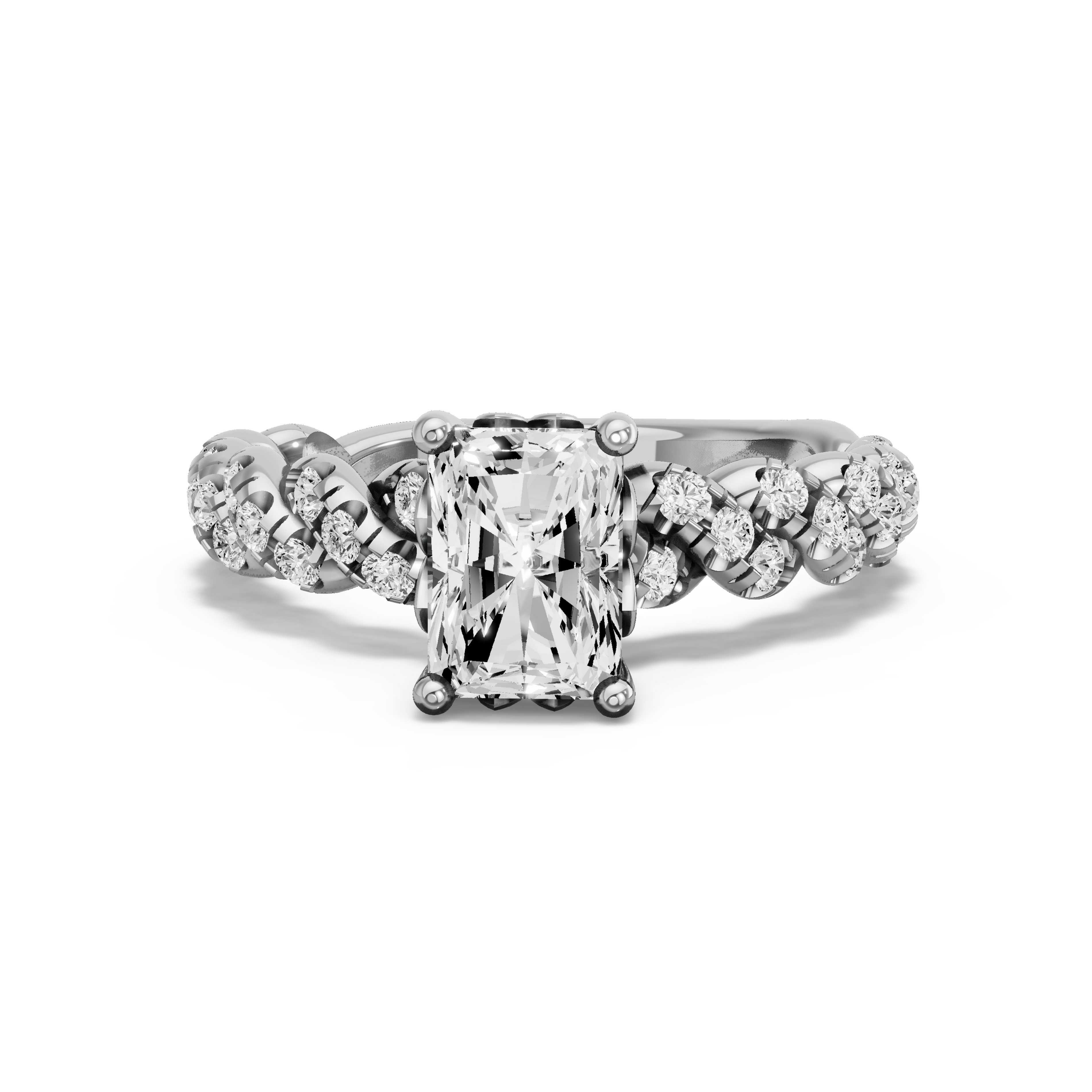 Image for Radiant Lotus Basket Ring with Twist Pave band in 18K Two Tone Rose Gold
