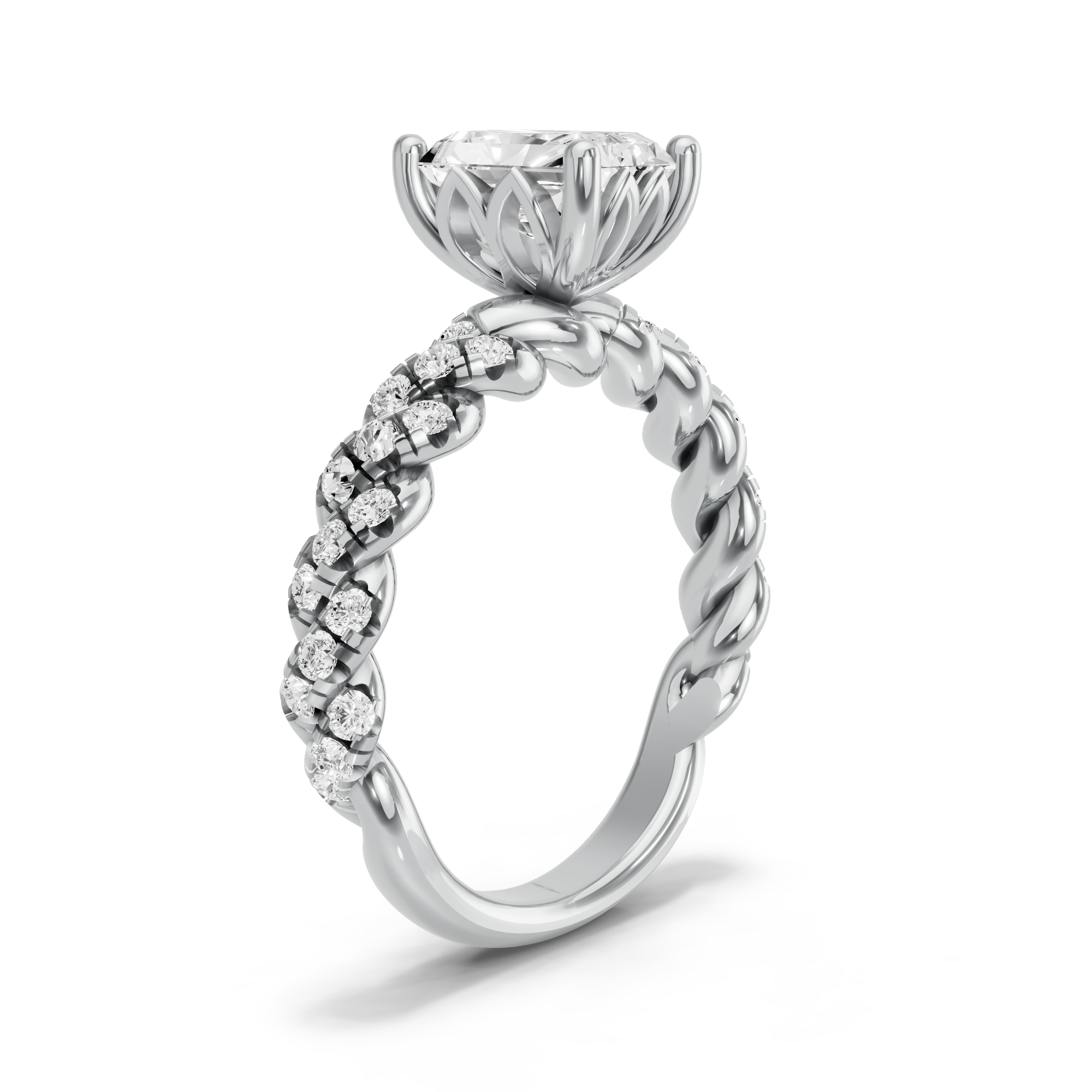 Image for Radiant Lotus Basket Ring with Twist Pave band
