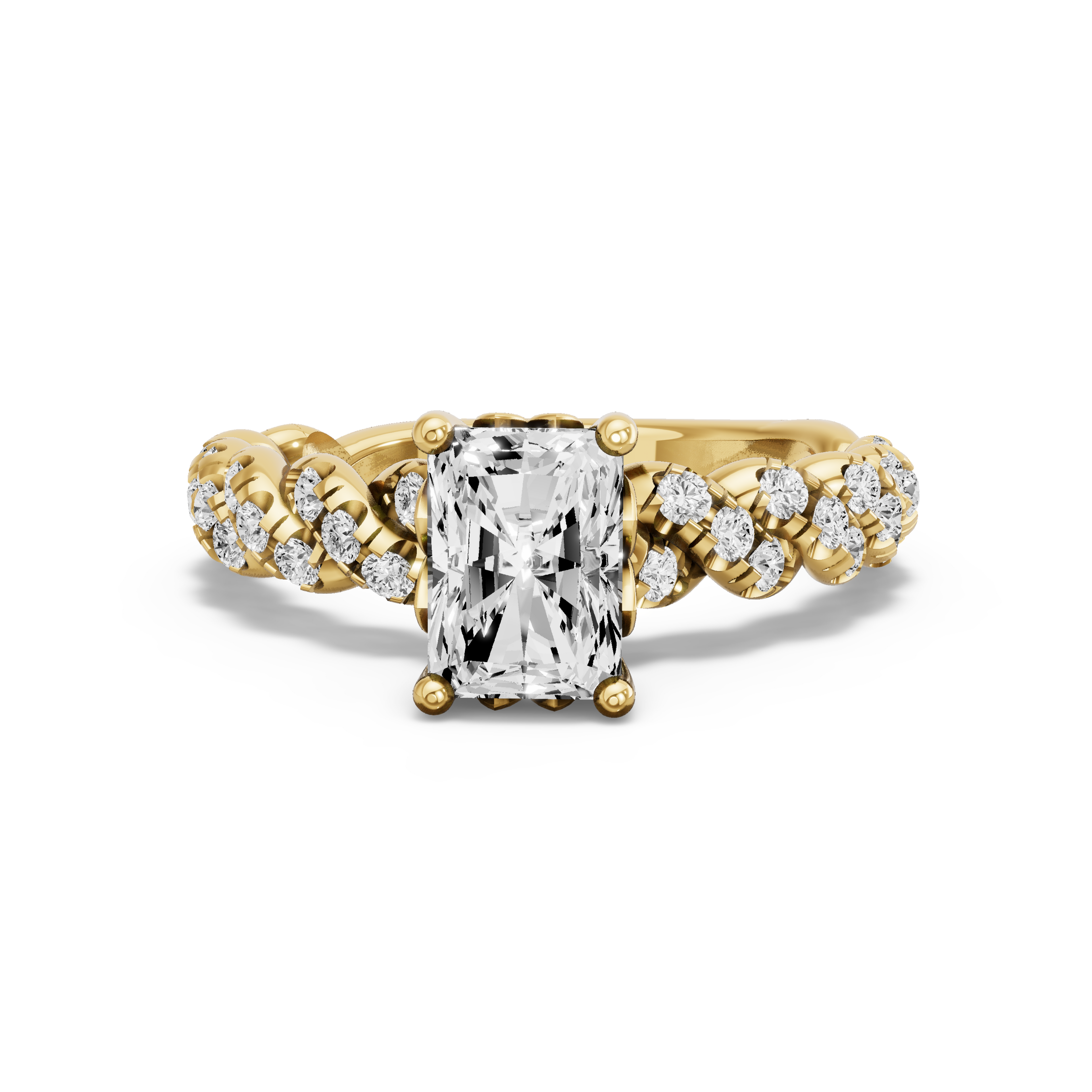Image for Radiant Lotus Basket Ring with Twist Pave band in 10K White Gold