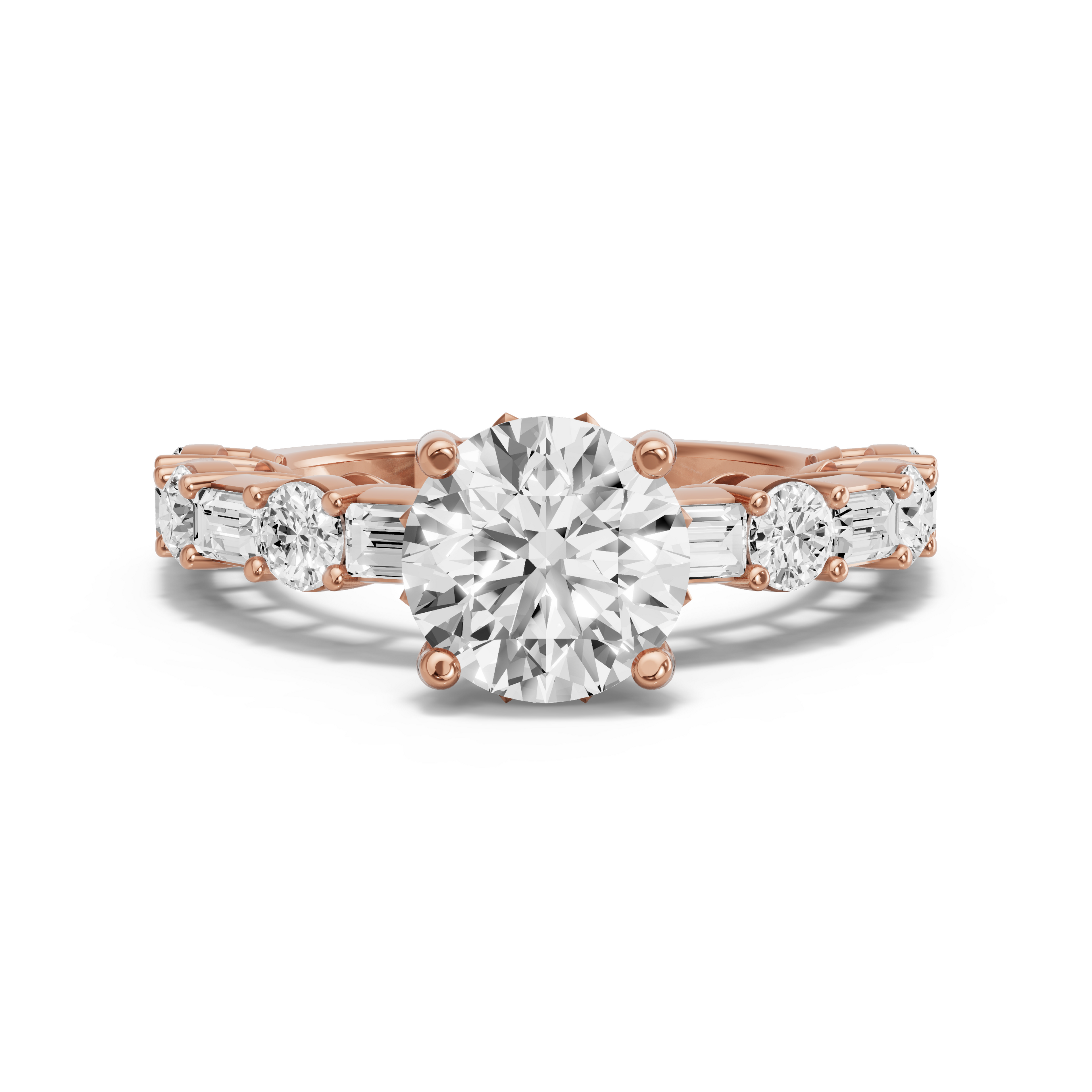 Image for Round Lotus Basket Ring with Alternating Baguette band in 18K Rose Gold