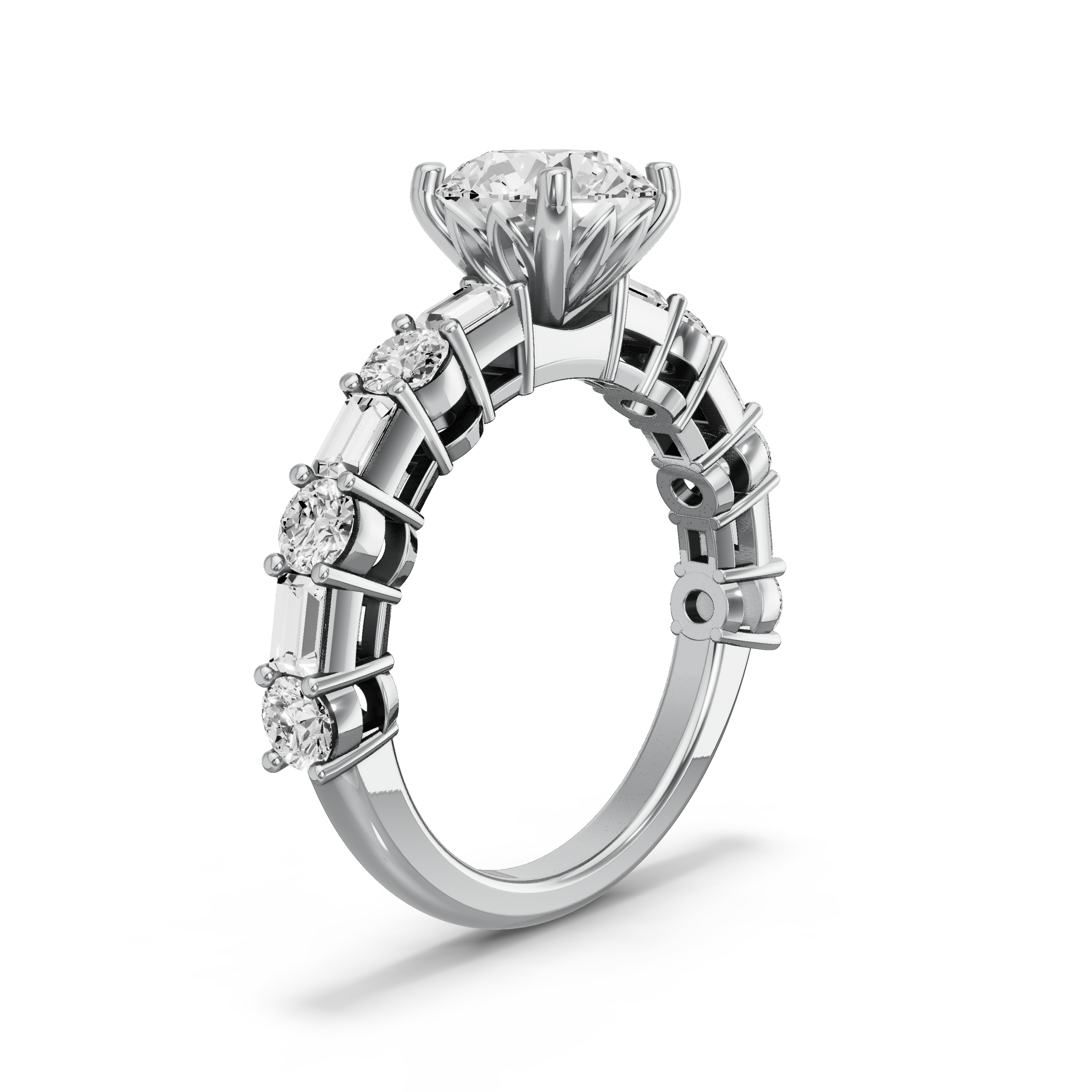 Image for Round Lotus Basket Ring with Alternating Baguette band in 950 Platinum