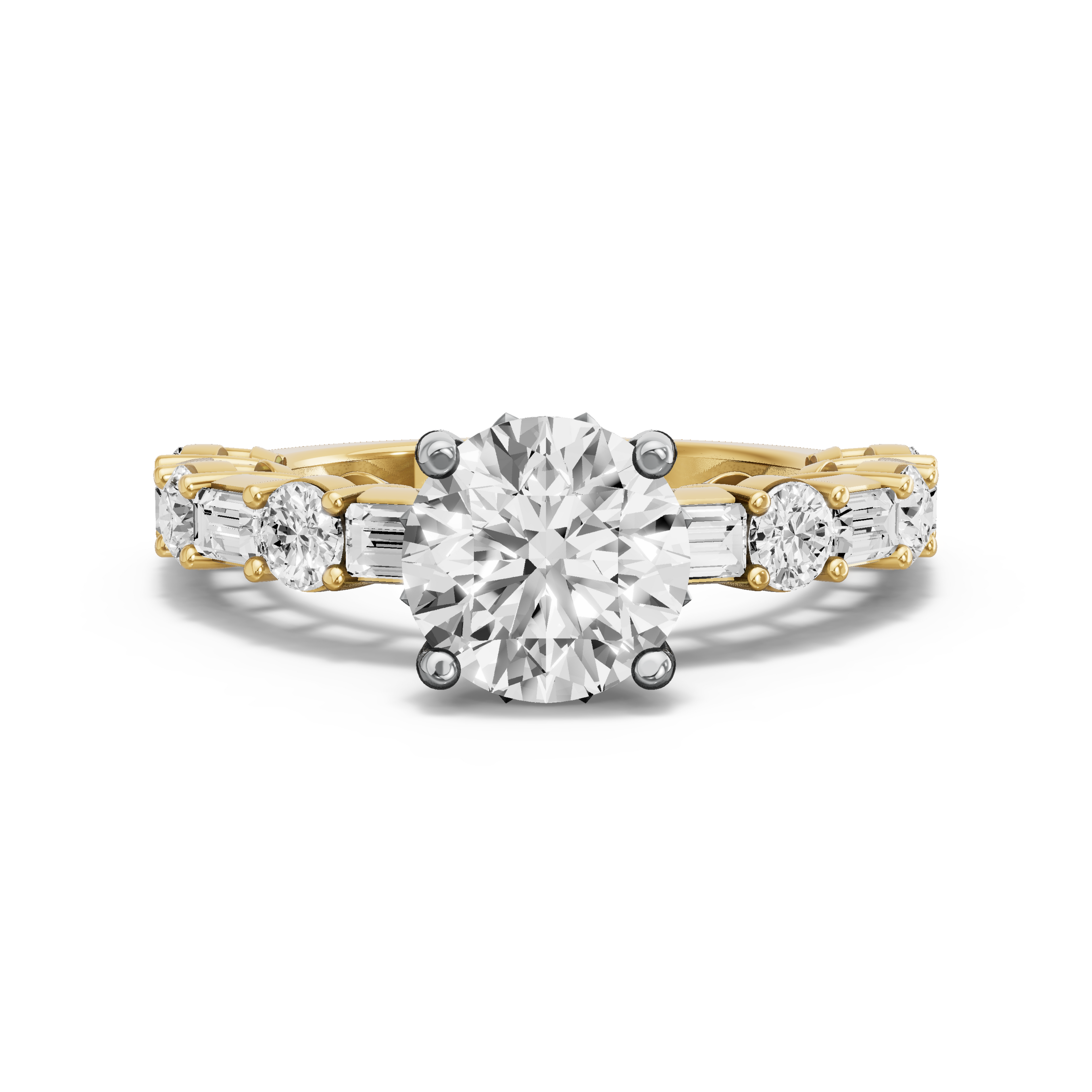 Image for Round Lotus Basket Ring with Alternating Baguette band in 18K Two Tone Yellow Gold