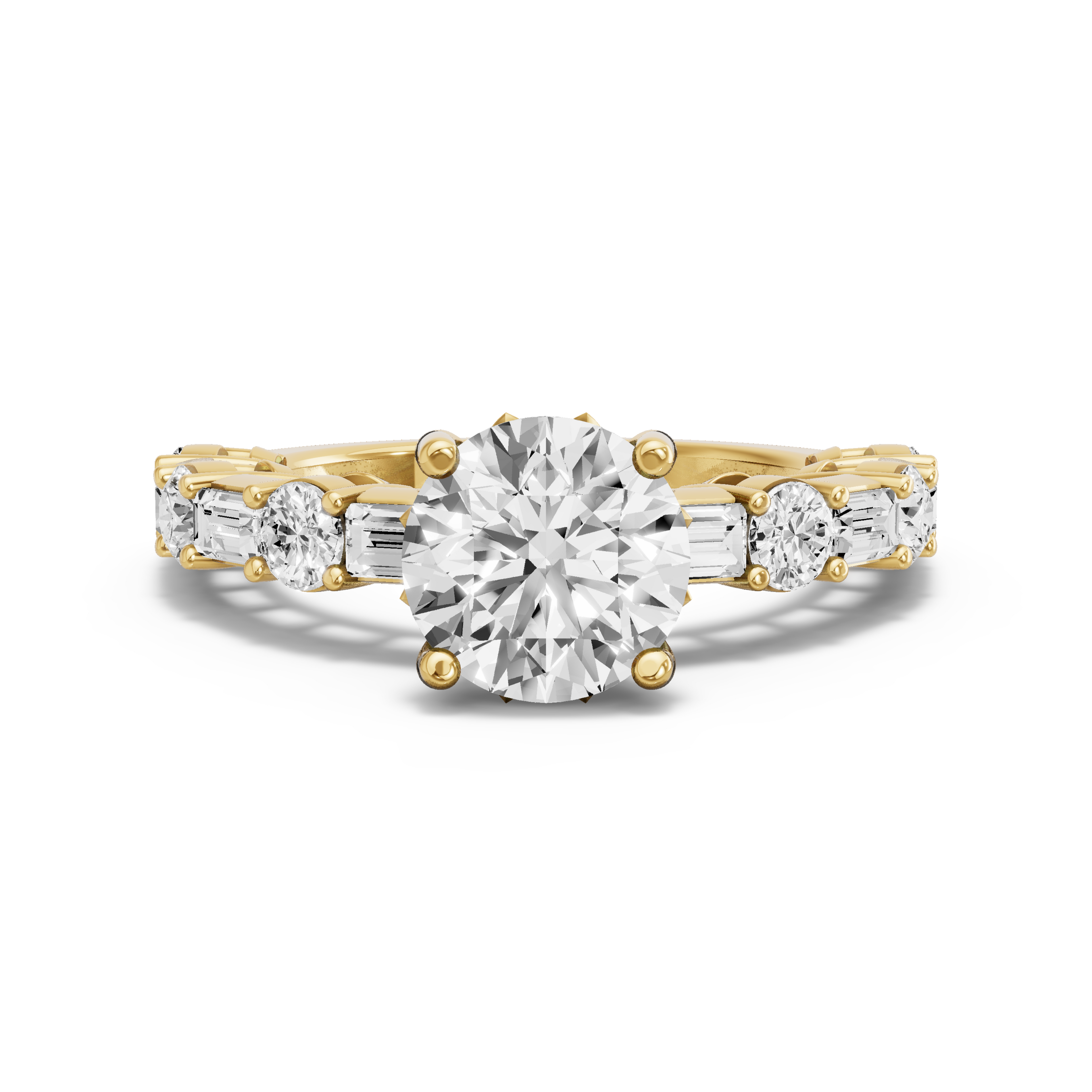 Image for Round Lotus Basket Ring with Alternating Baguette band in 10K Yellow Gold