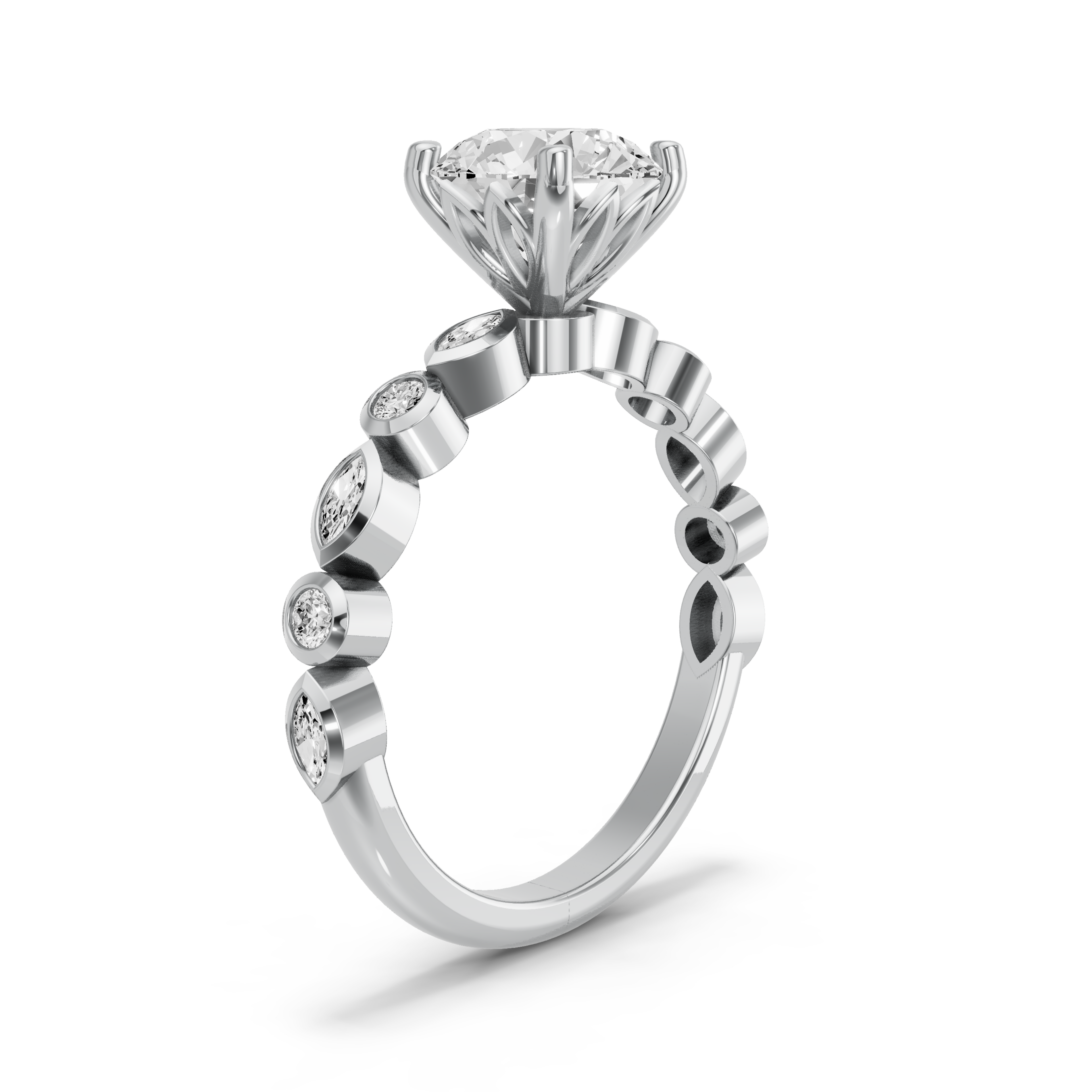 Image for Round Lotus Basket Ring with Alternating Marquise band in 950 Platinum