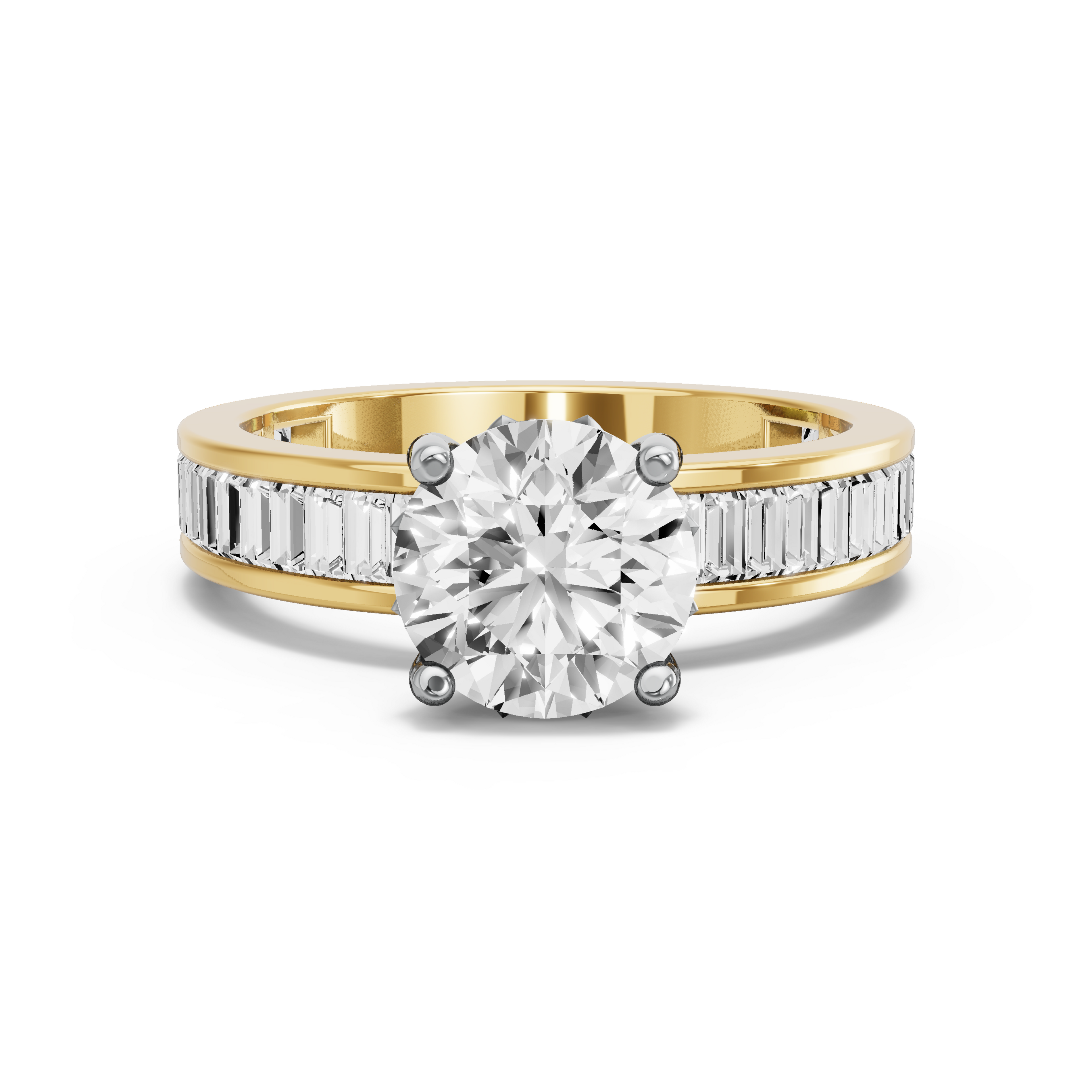 Image for Round Lotus Basket Ring with Baguette Channel band in 18K Two Tone Yellow Gold