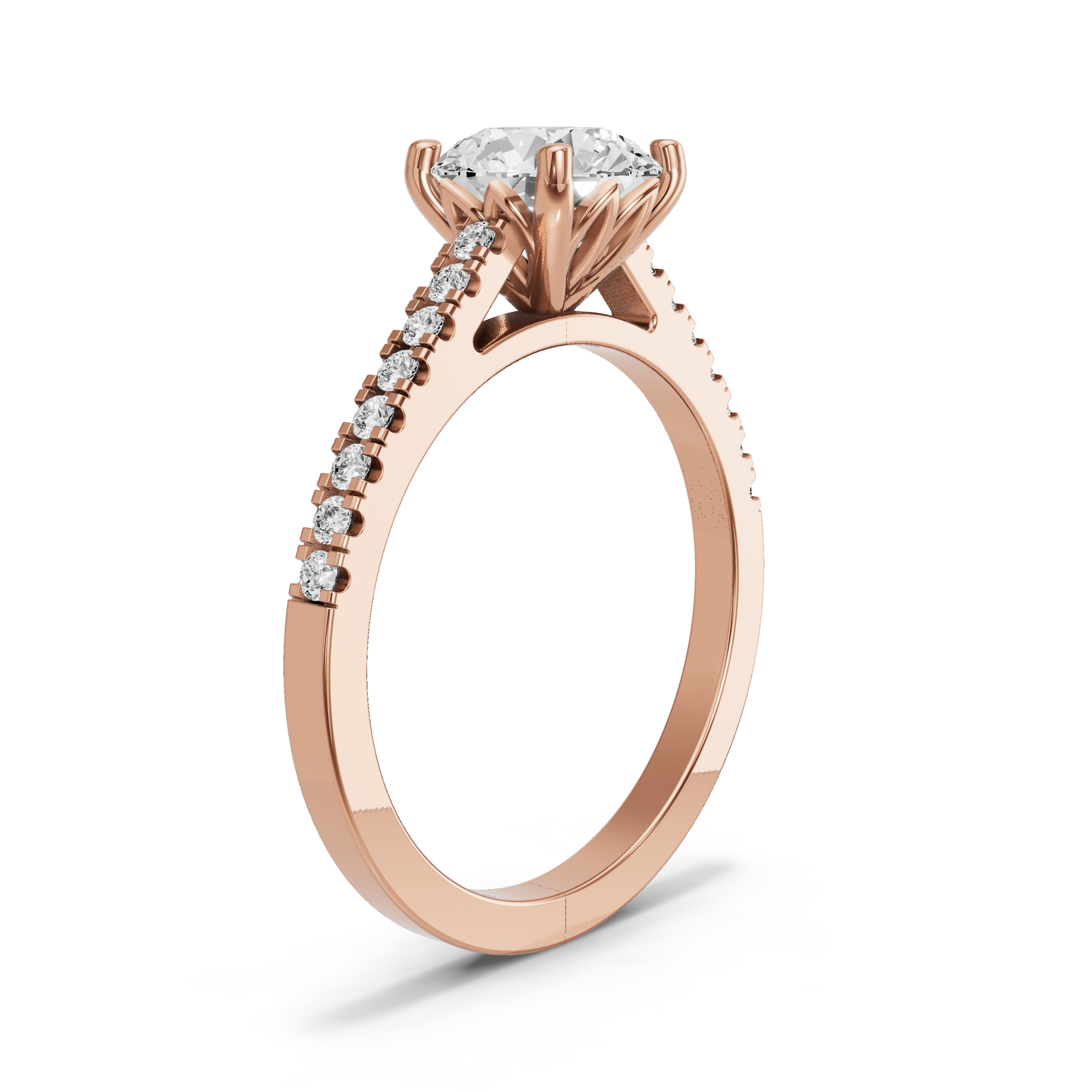Image for Round Lotus Basket Ring with Cathedral Pave band