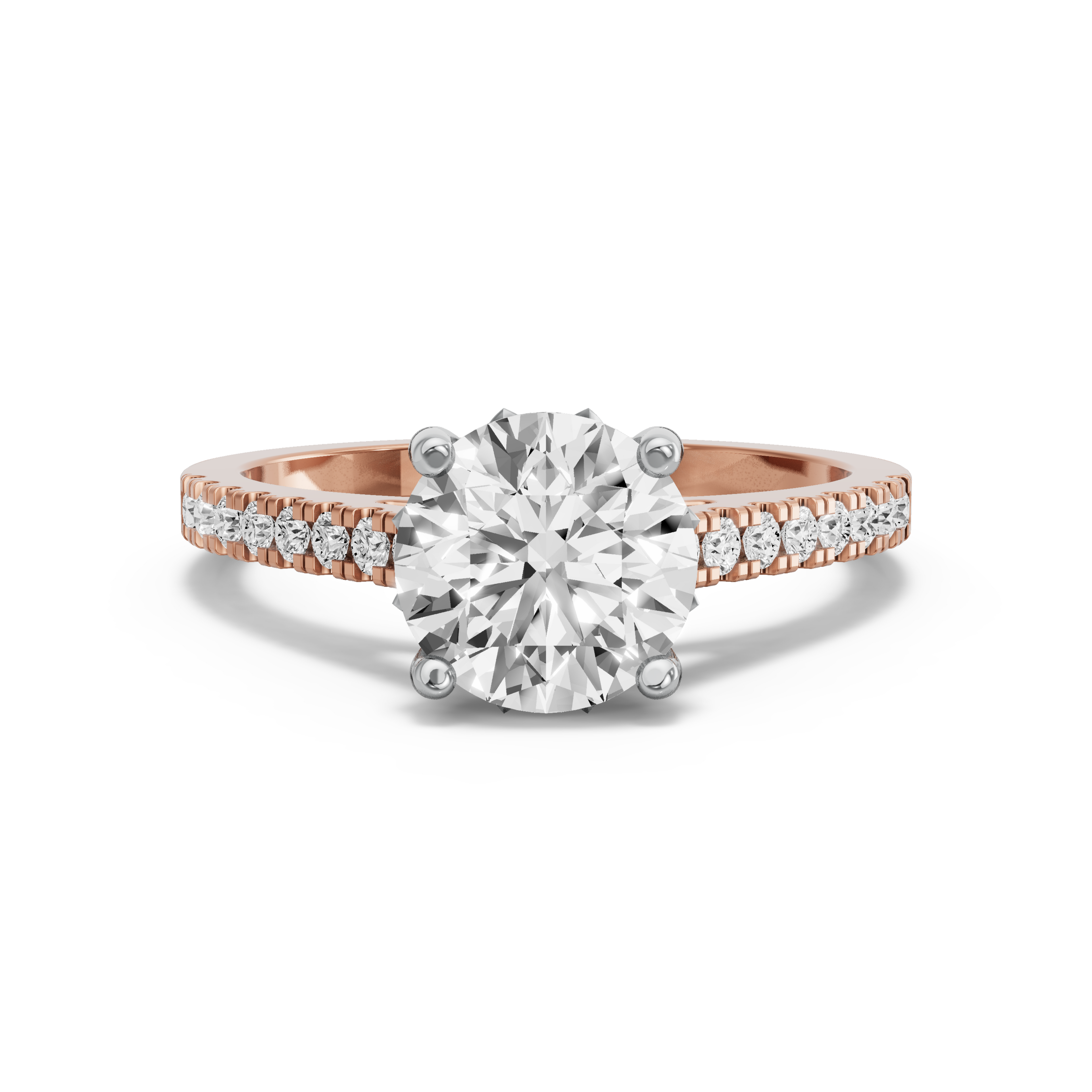 Image for Round Lotus Basket Ring with Cathedral Pave band
