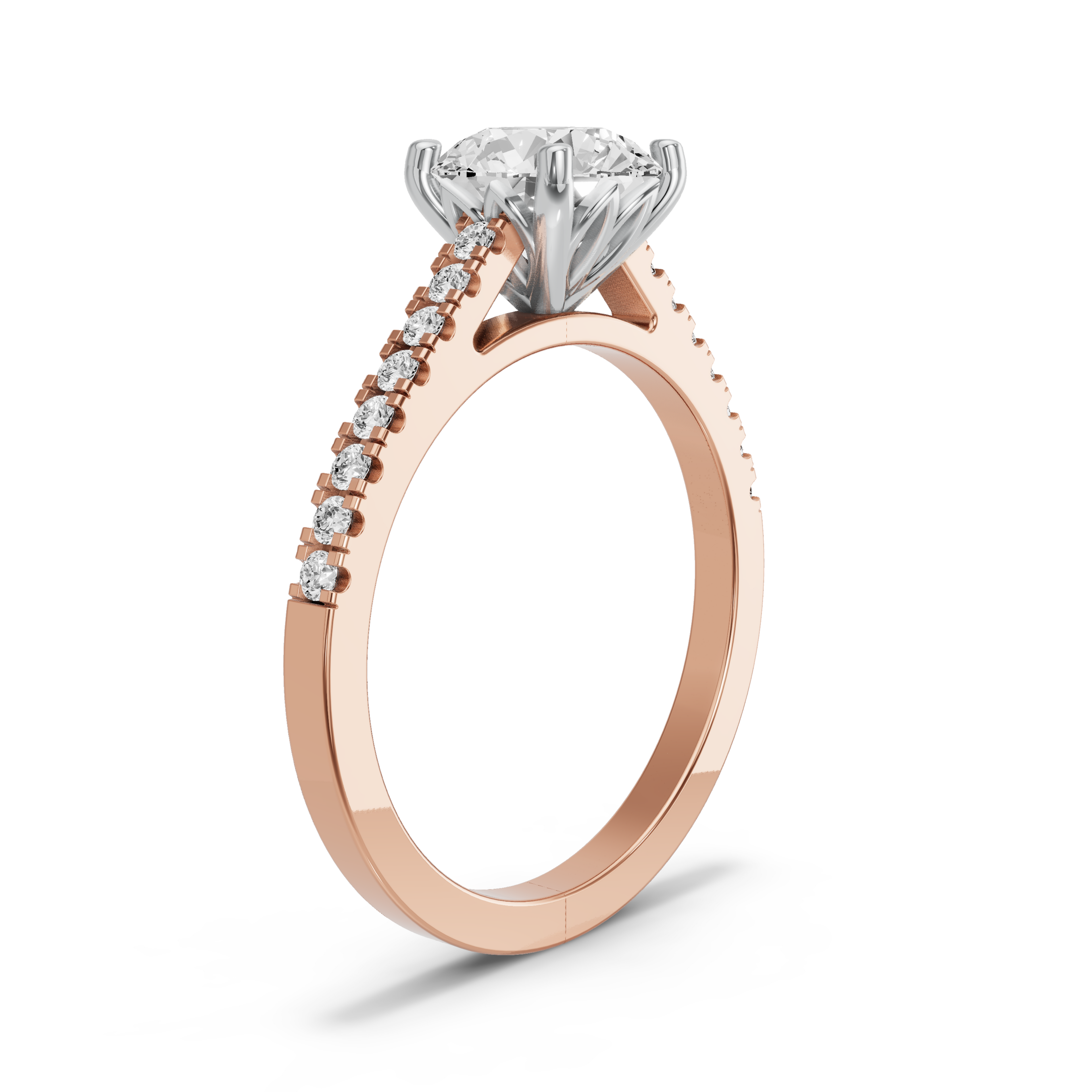 Image for Round Lotus Basket Ring with Cathedral Pave band