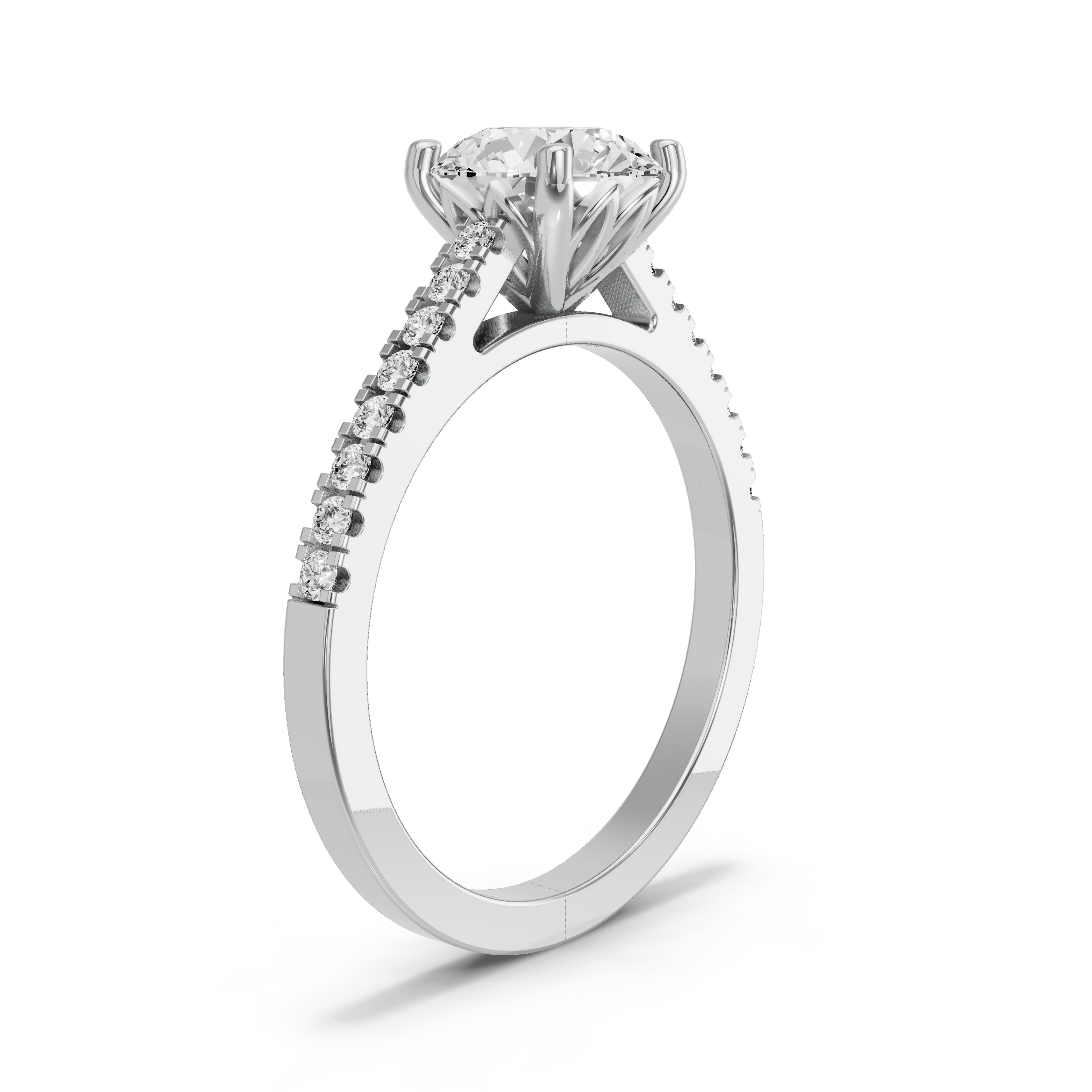Image for Round Lotus Basket Ring with Cathedral Pave band