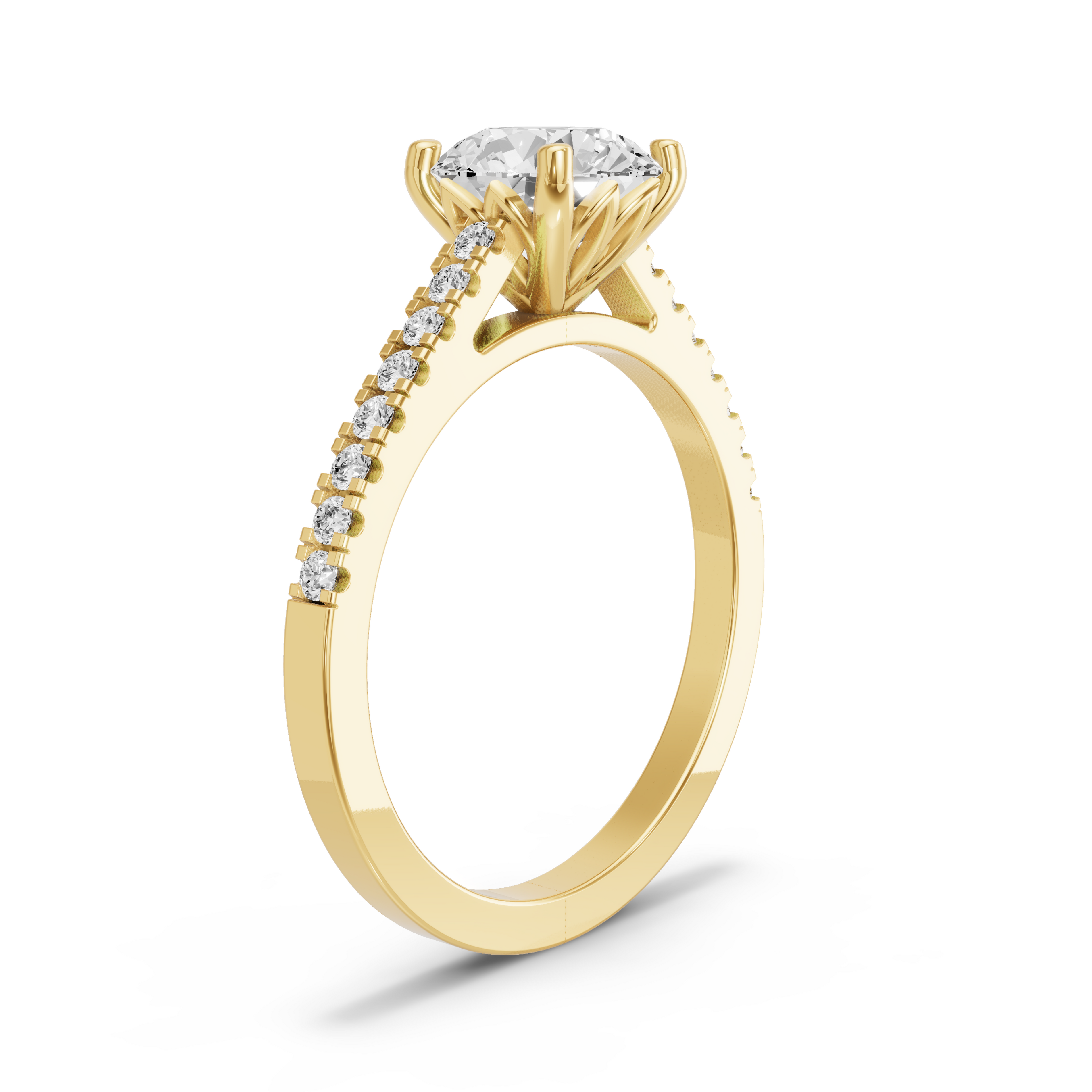 Image for Round Lotus Basket Ring with Cathedral Pave band