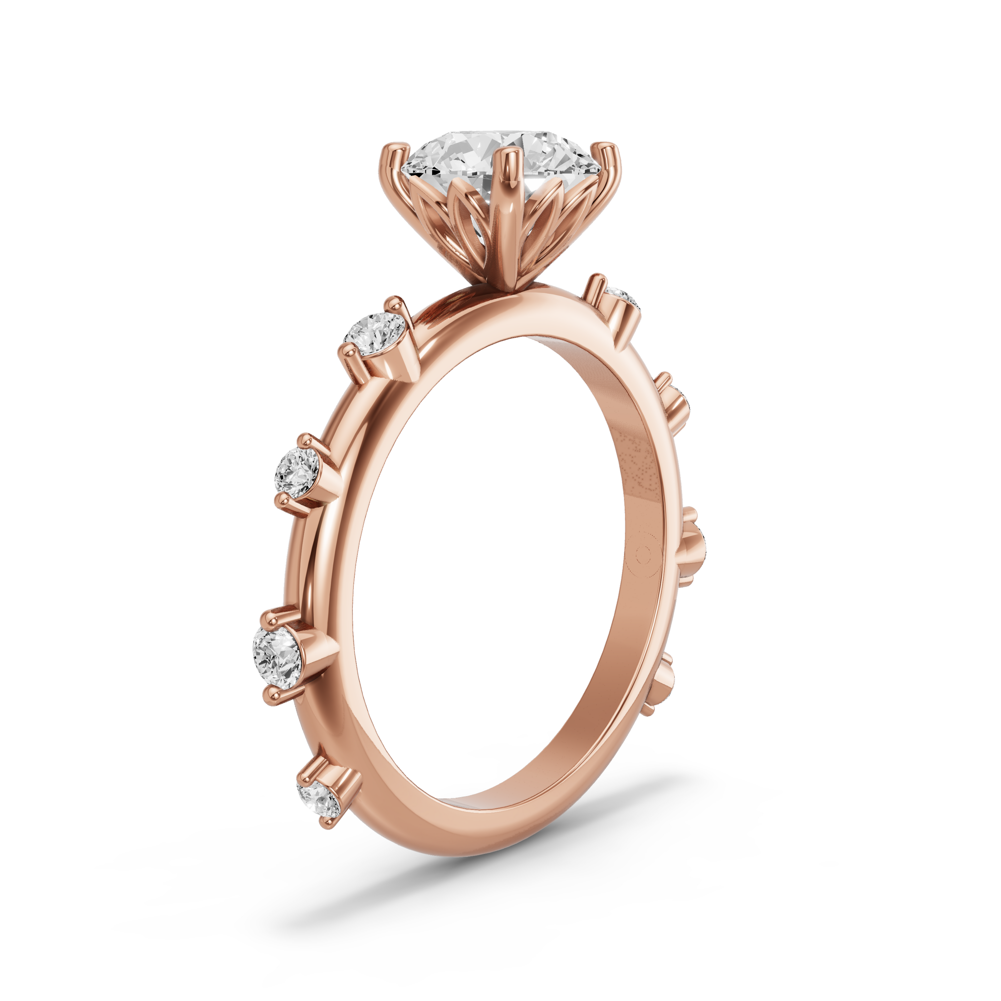 Image for Round Lotus Basket Ring with Floating Station band in 10K Rose Gold