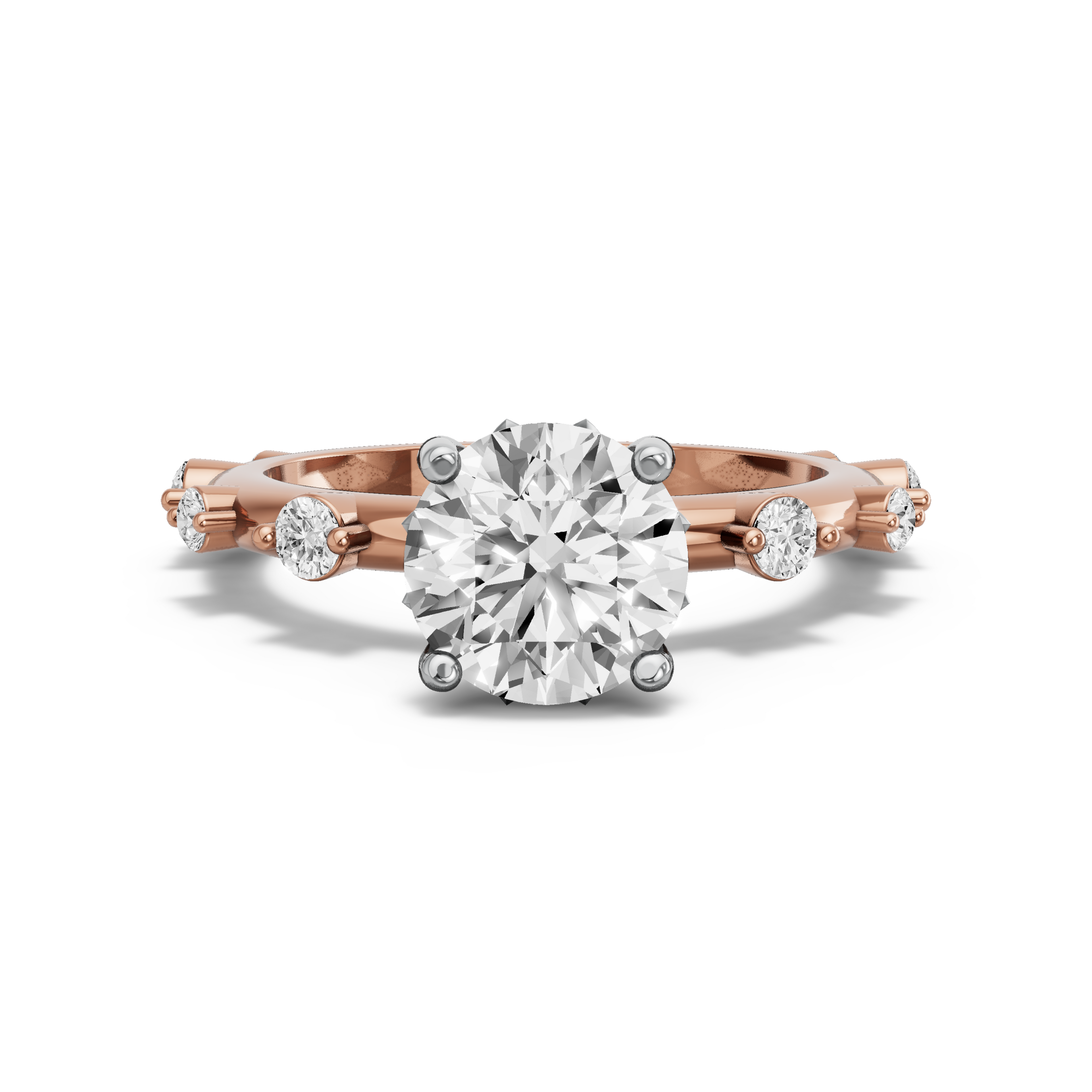 Image for Round Lotus Basket Ring with Floating Station band in 10K Two Tone Rose Gold