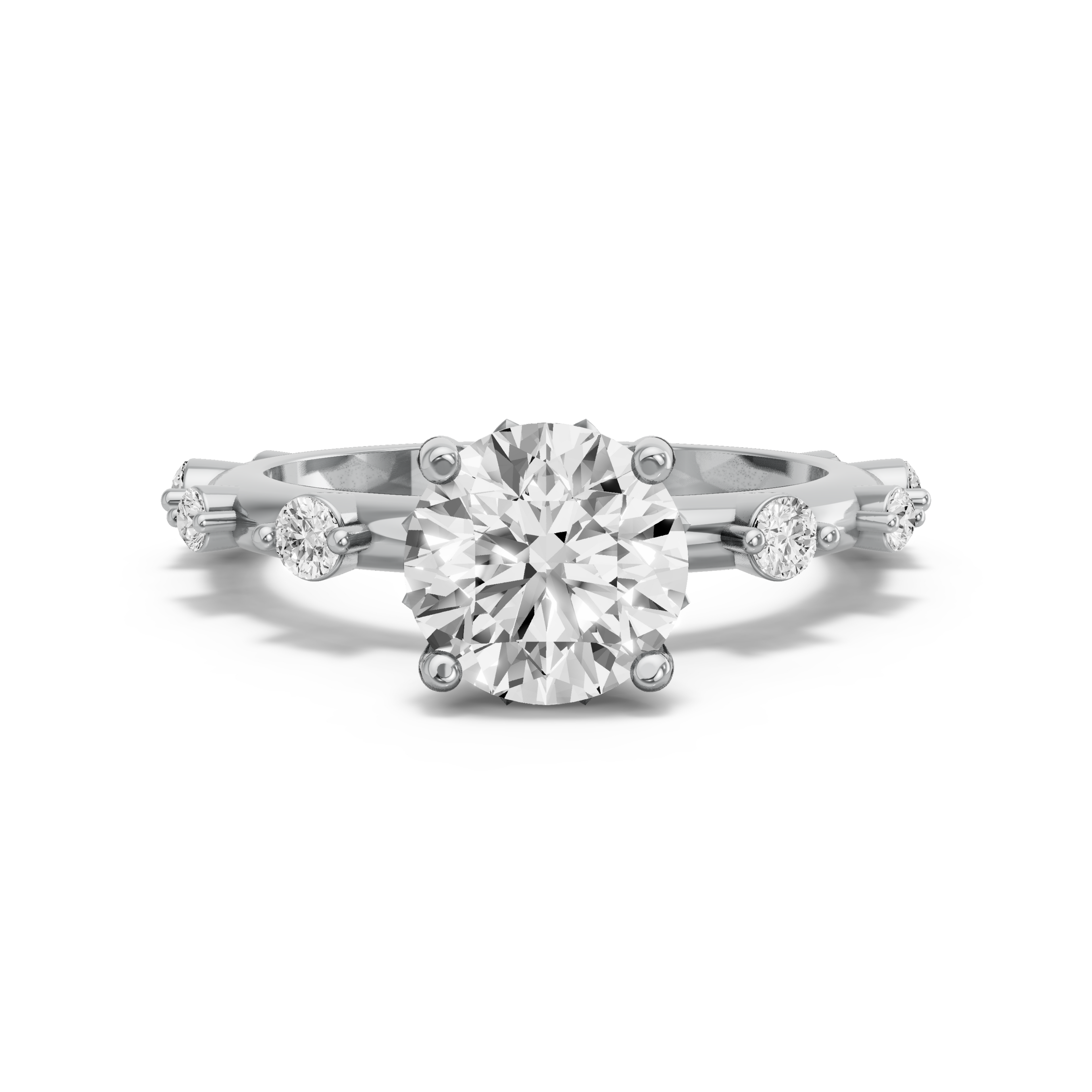 Image for Round Lotus Basket Ring with Floating Station band in 14K White Gold
