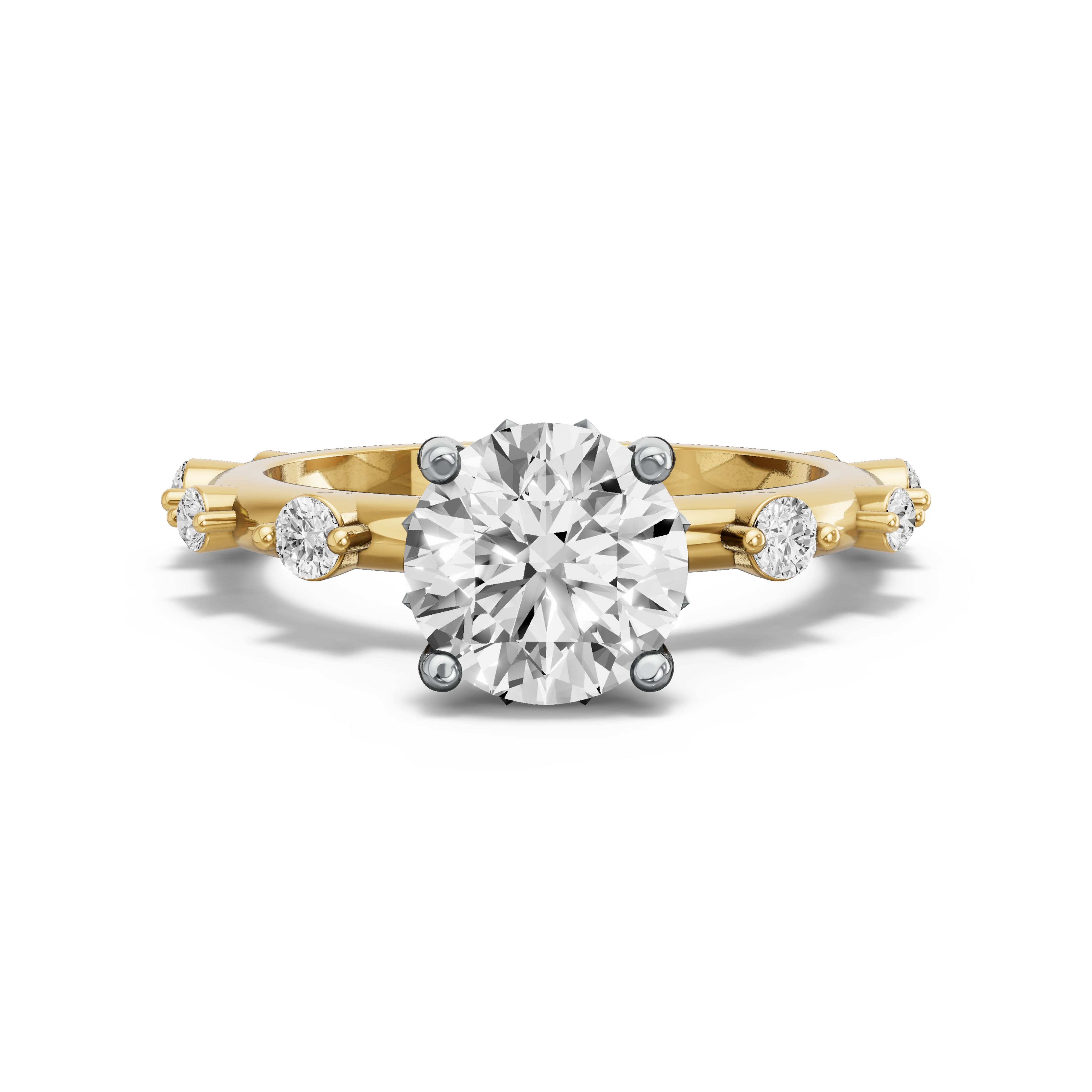 Image for Round Lotus Basket Ring with Floating Station band in 18K Two Tone Yellow Gold