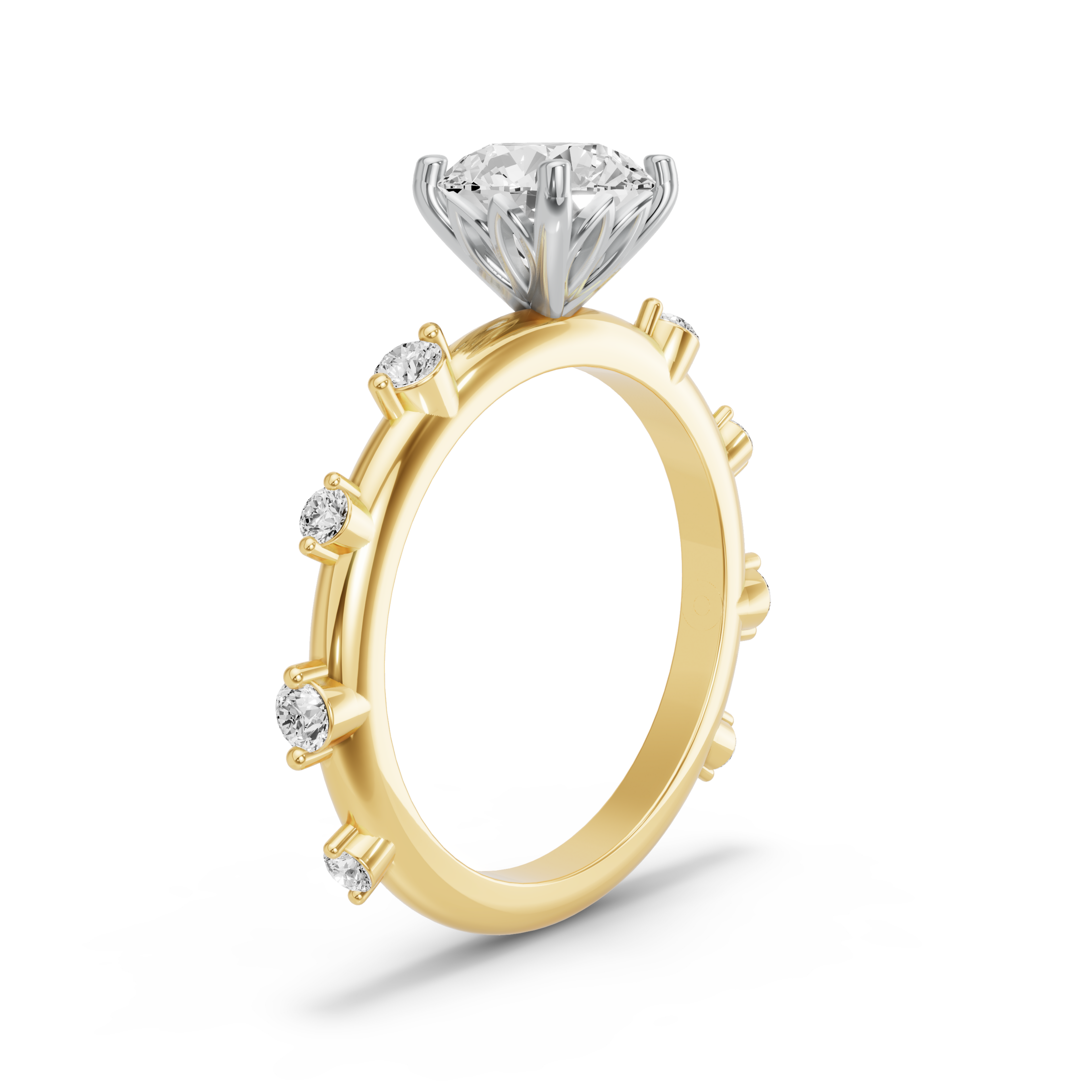 Image for Round Lotus Basket Ring with Floating Station band in 10K Two Tone Yellow Gold