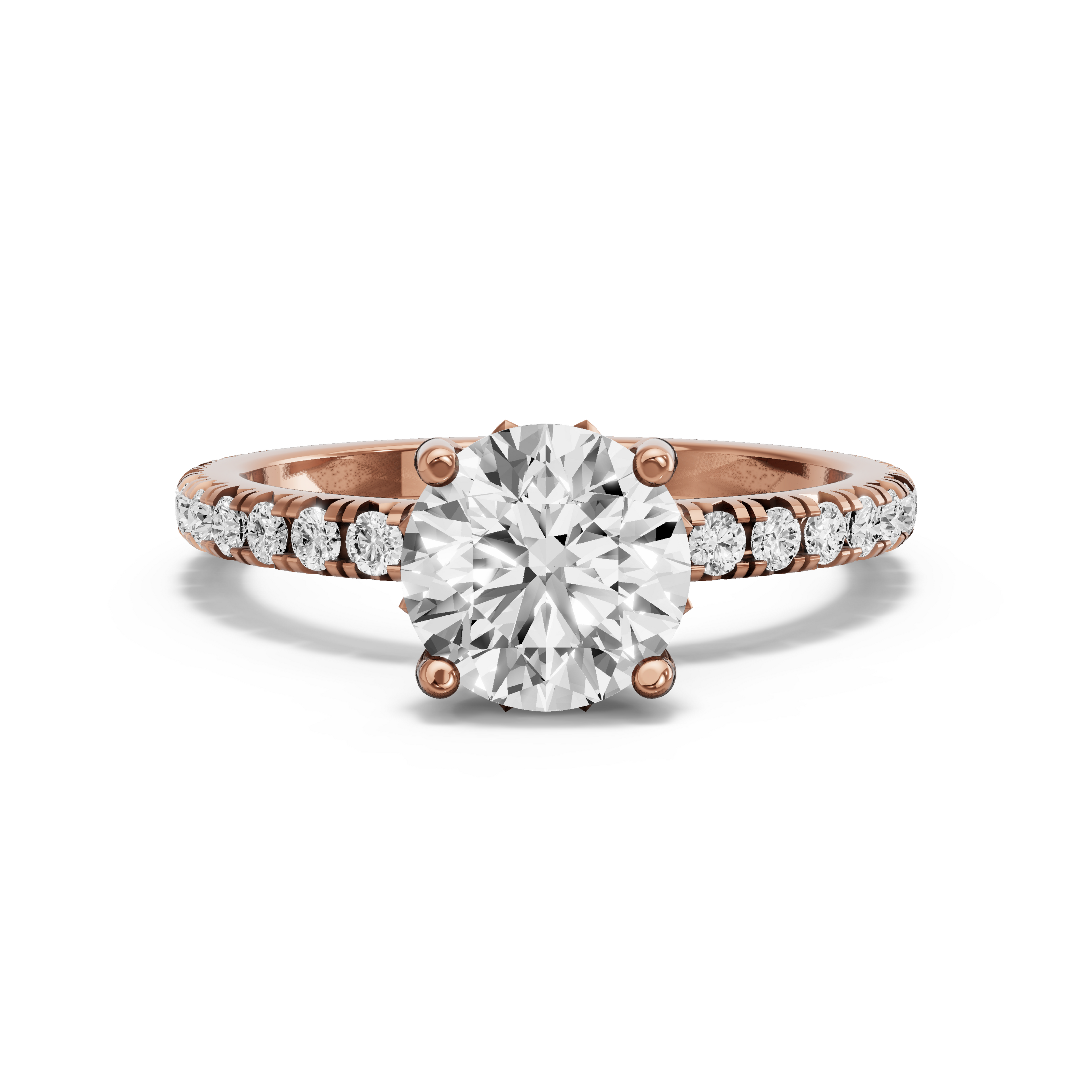Image for Round Lotus Basket Ring with French Pave band in 14K Rose Gold