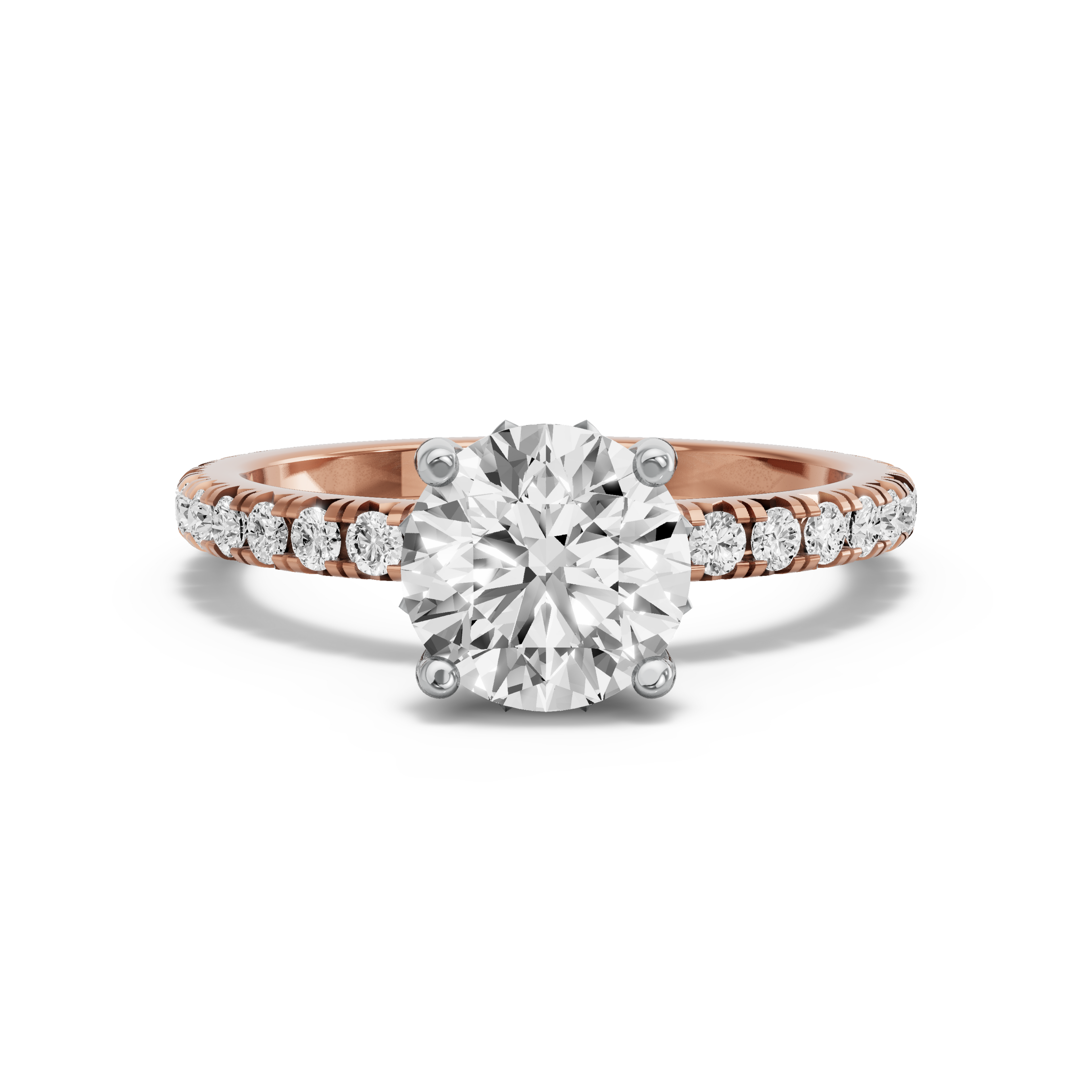 Image for Round Lotus Basket Ring with French Pave band in 10K Two Tone Rose Gold