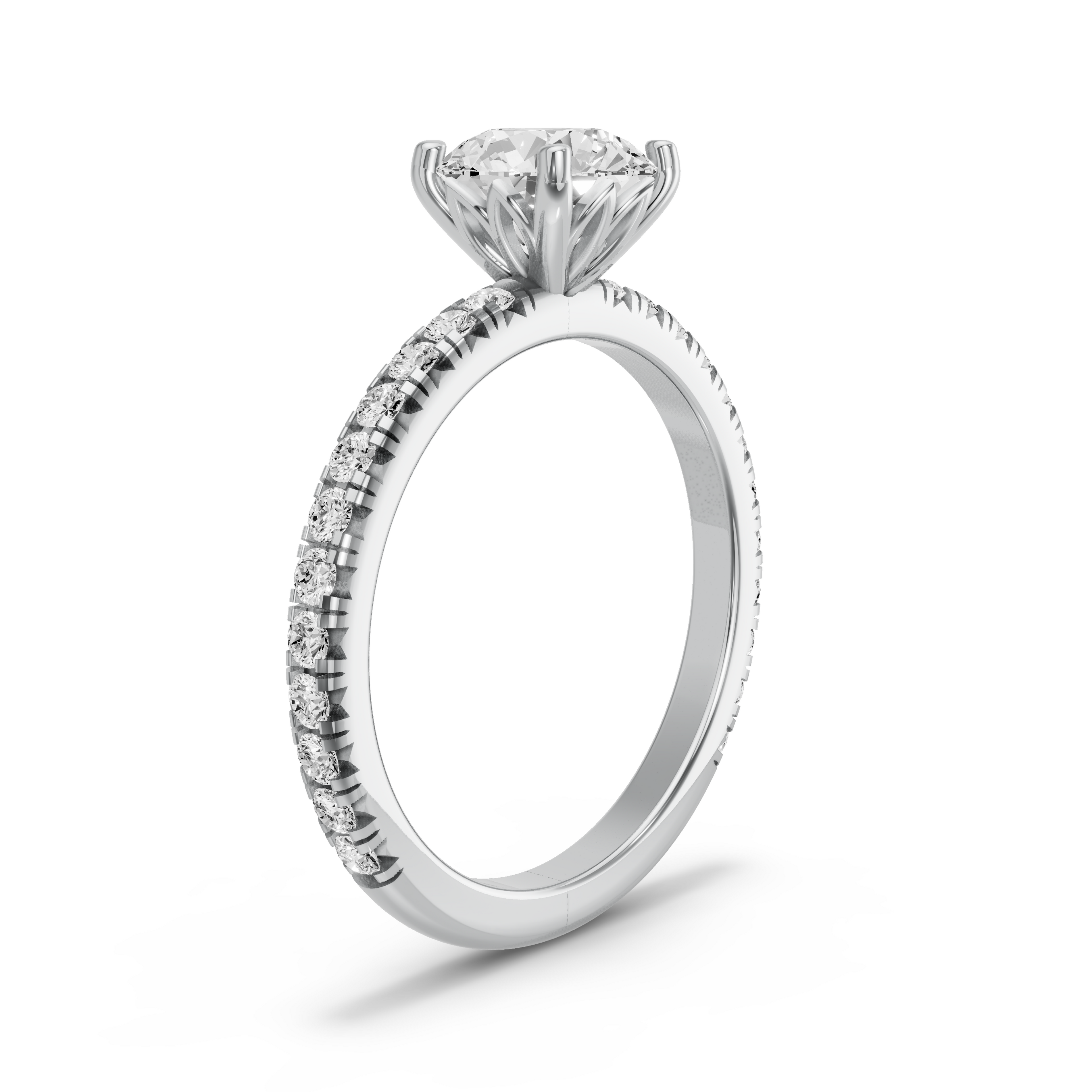 Image for Round Lotus Basket Ring with French Pave band in 10K White Gold