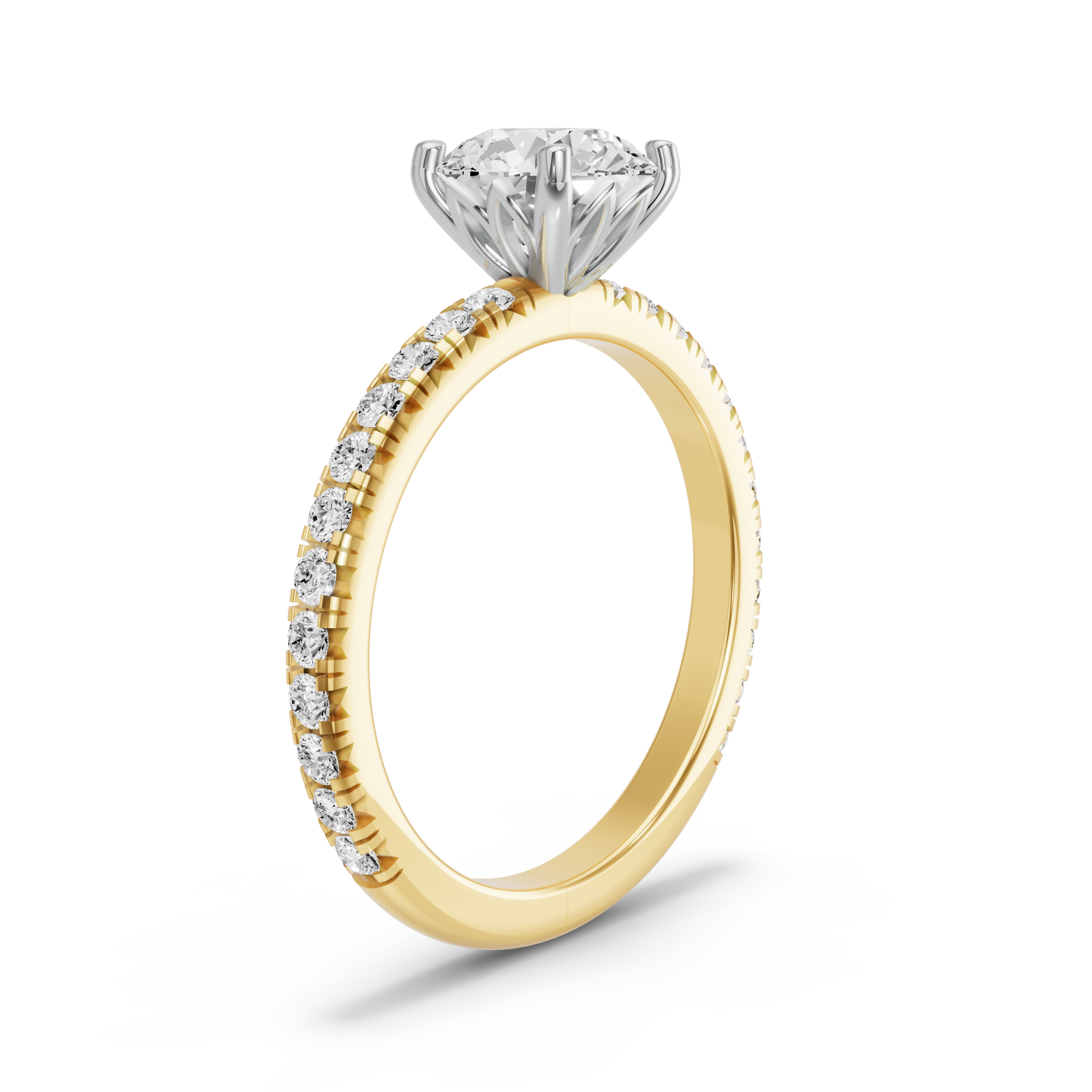 Image for Round Lotus Basket Ring with French Pave band in 10K Two Tone Yellow Gold