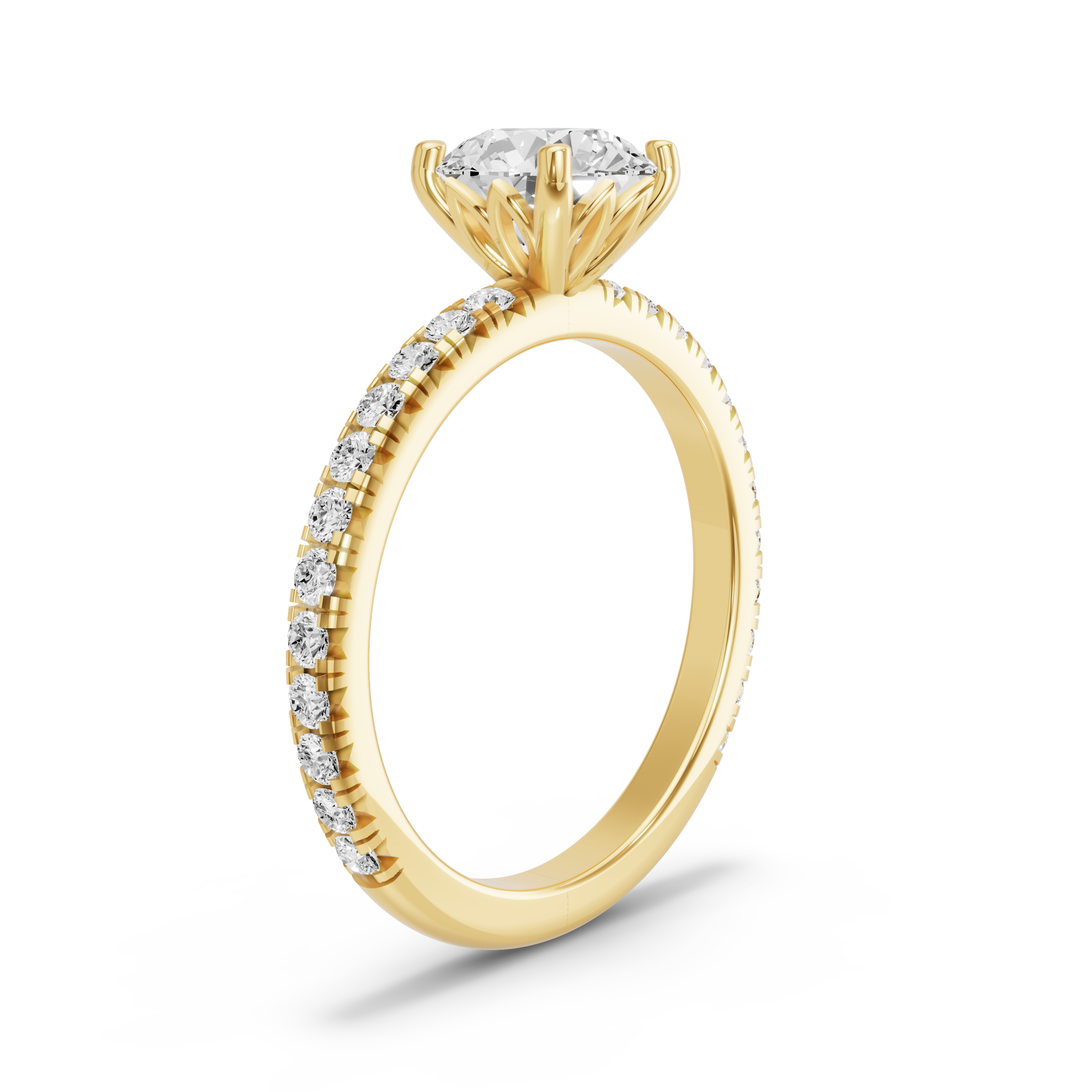 Image for Round Lotus Basket Ring with French Pave band in 18K Yellow Gold