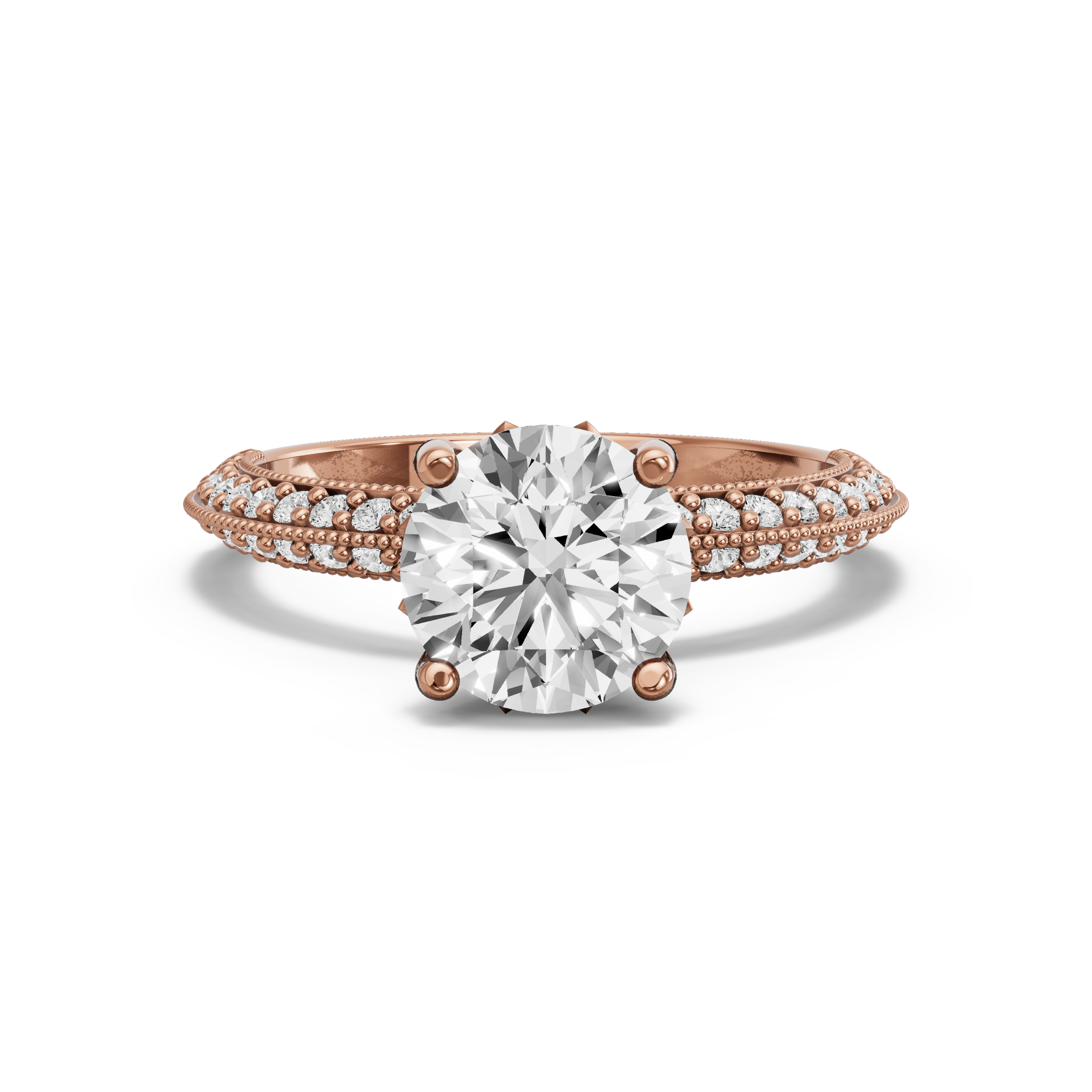 Image for Round Lotus Basket Ring with Knife Edge Pave band in 10K Rose Gold