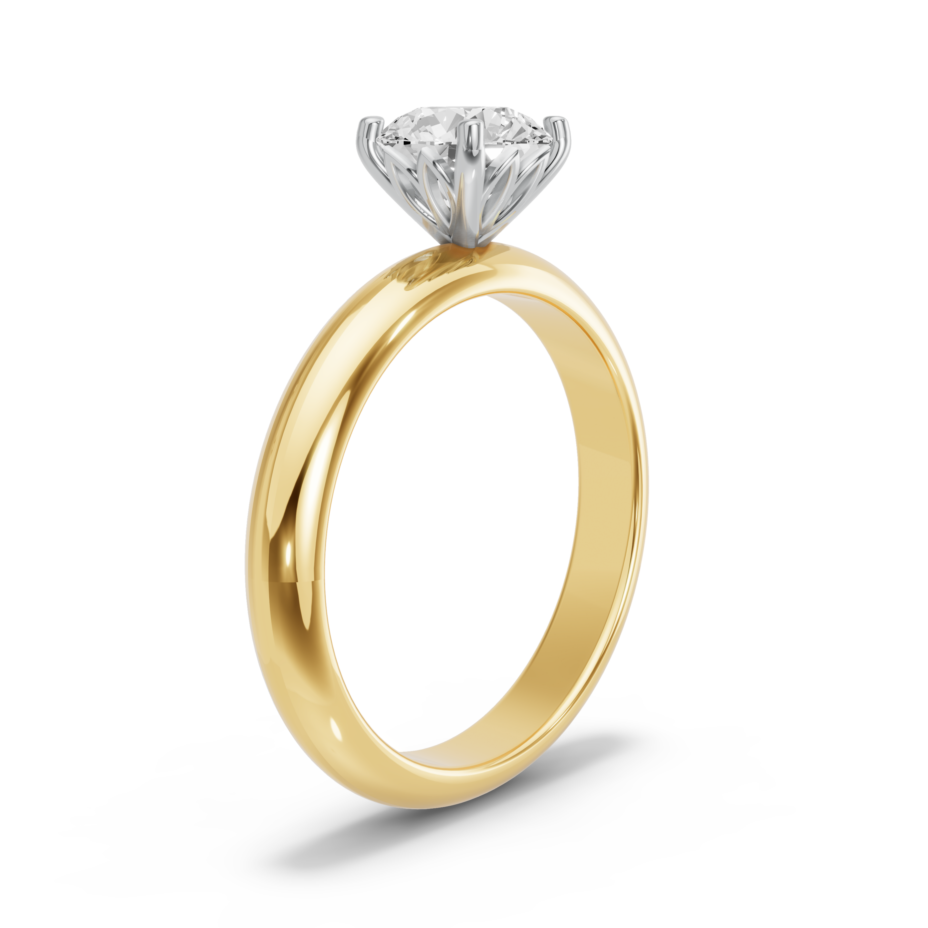 Image for Round Lotus Basket Ring with Knife Edge Solitaire band in 14K Two Tone Yellow Gold