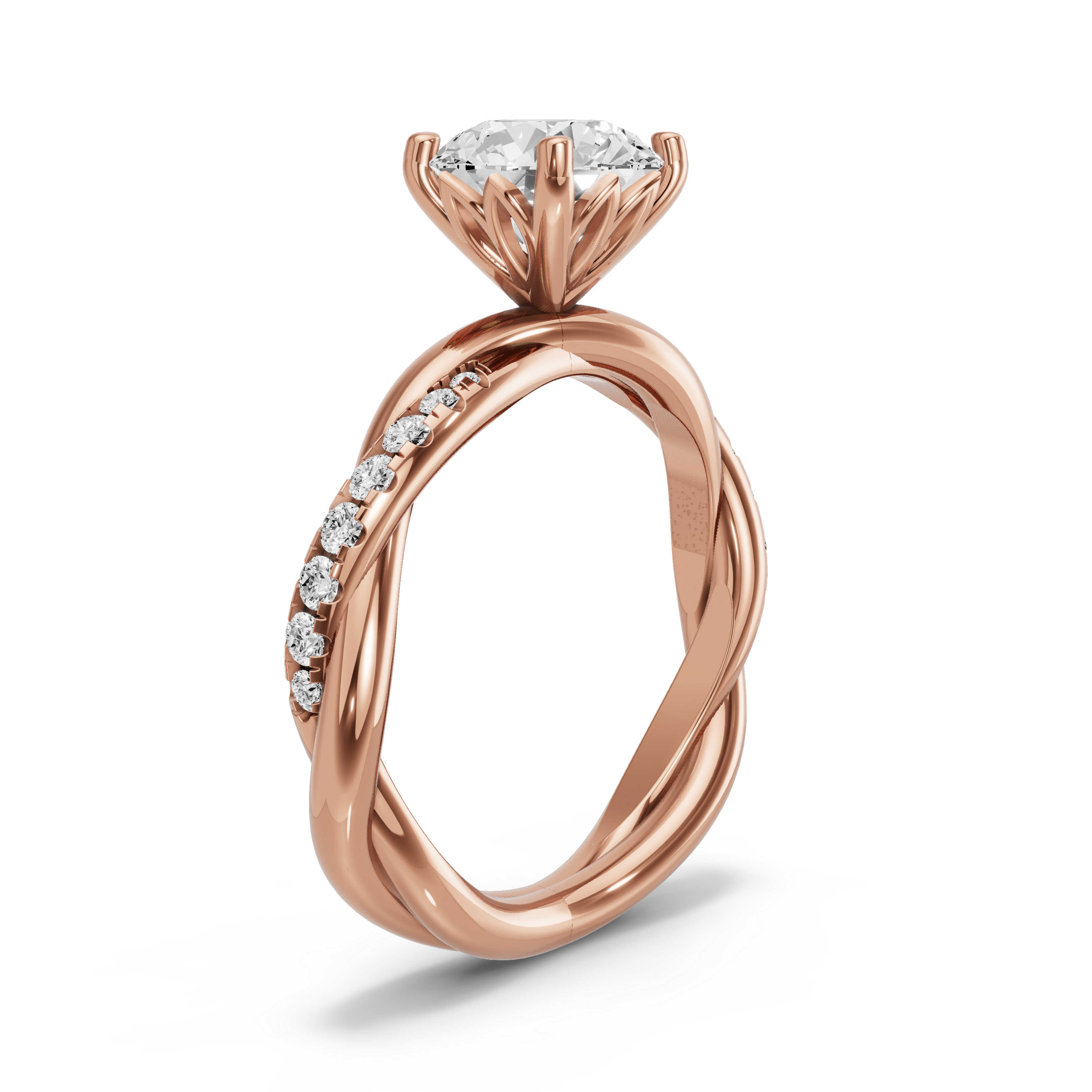 Image for Round Lotus Basket Ring with Rope Pave band