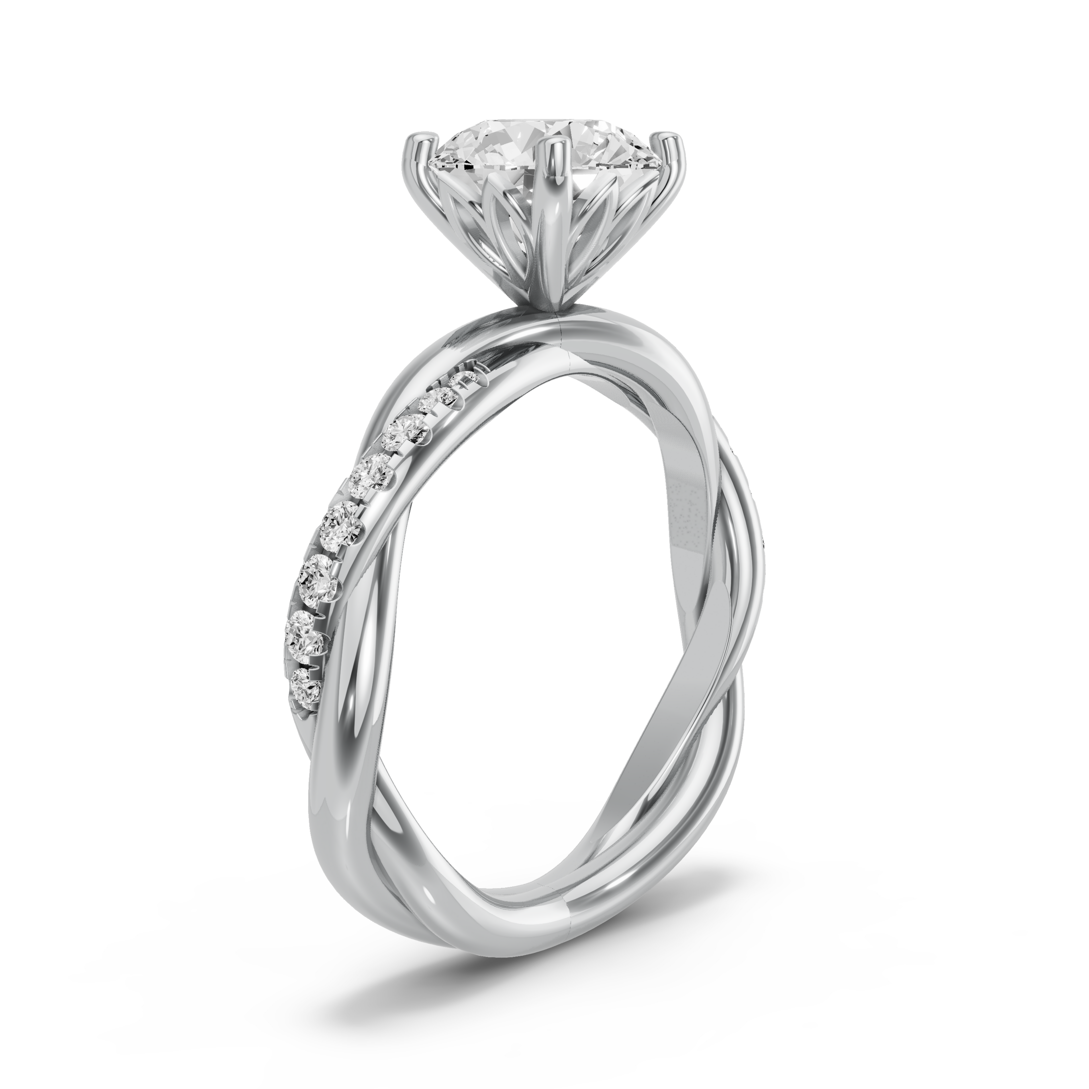 Image for Round Lotus Basket Ring with Rope Pave band