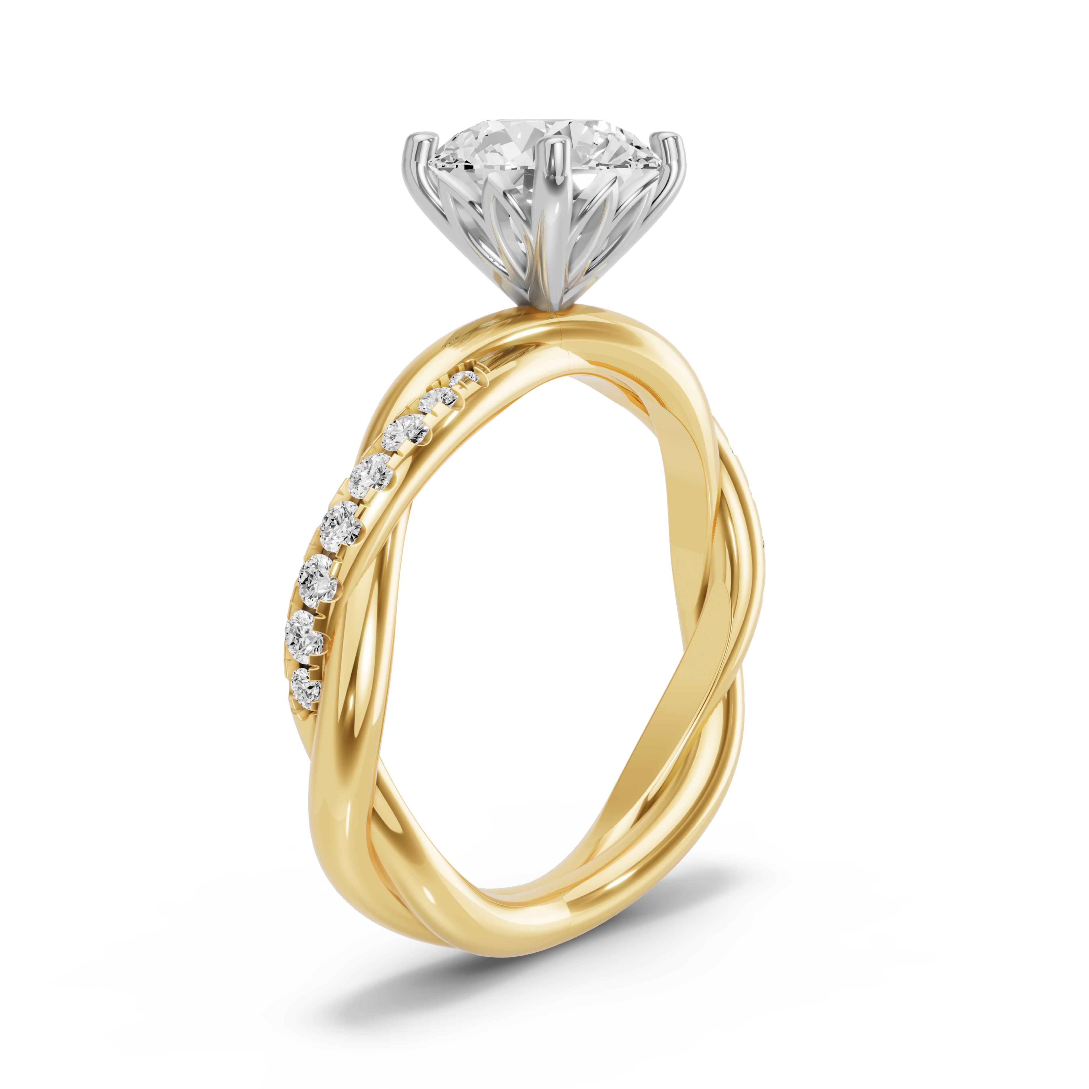 Image for Round Lotus Basket Ring with Rope Pave band