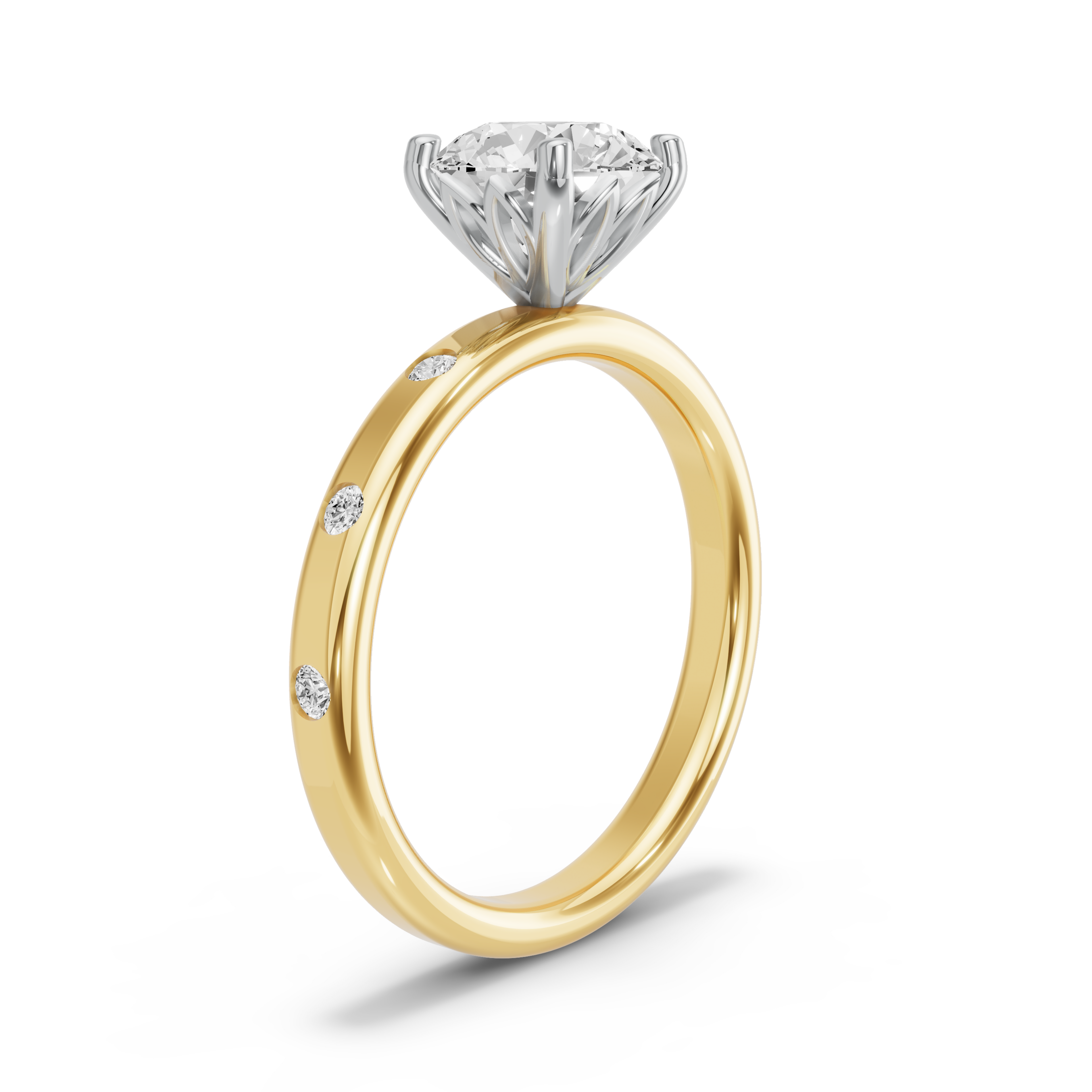 Image for Round Lotus Basket Ring with Sleek Accent band in 18K Two Tone Yellow Gold