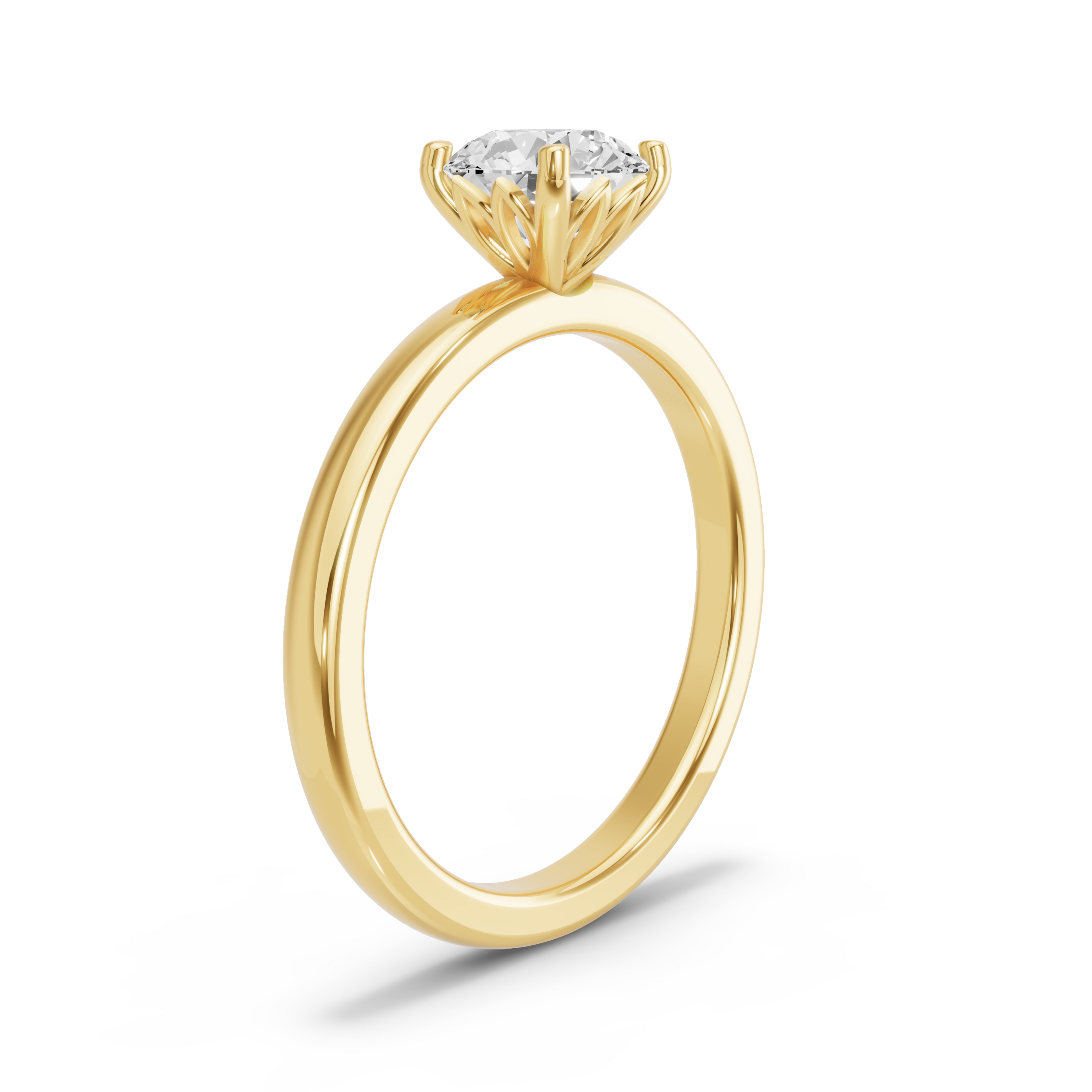 Image for Round Lotus Basket Ring with Solitaire band in 10K Yellow Gold