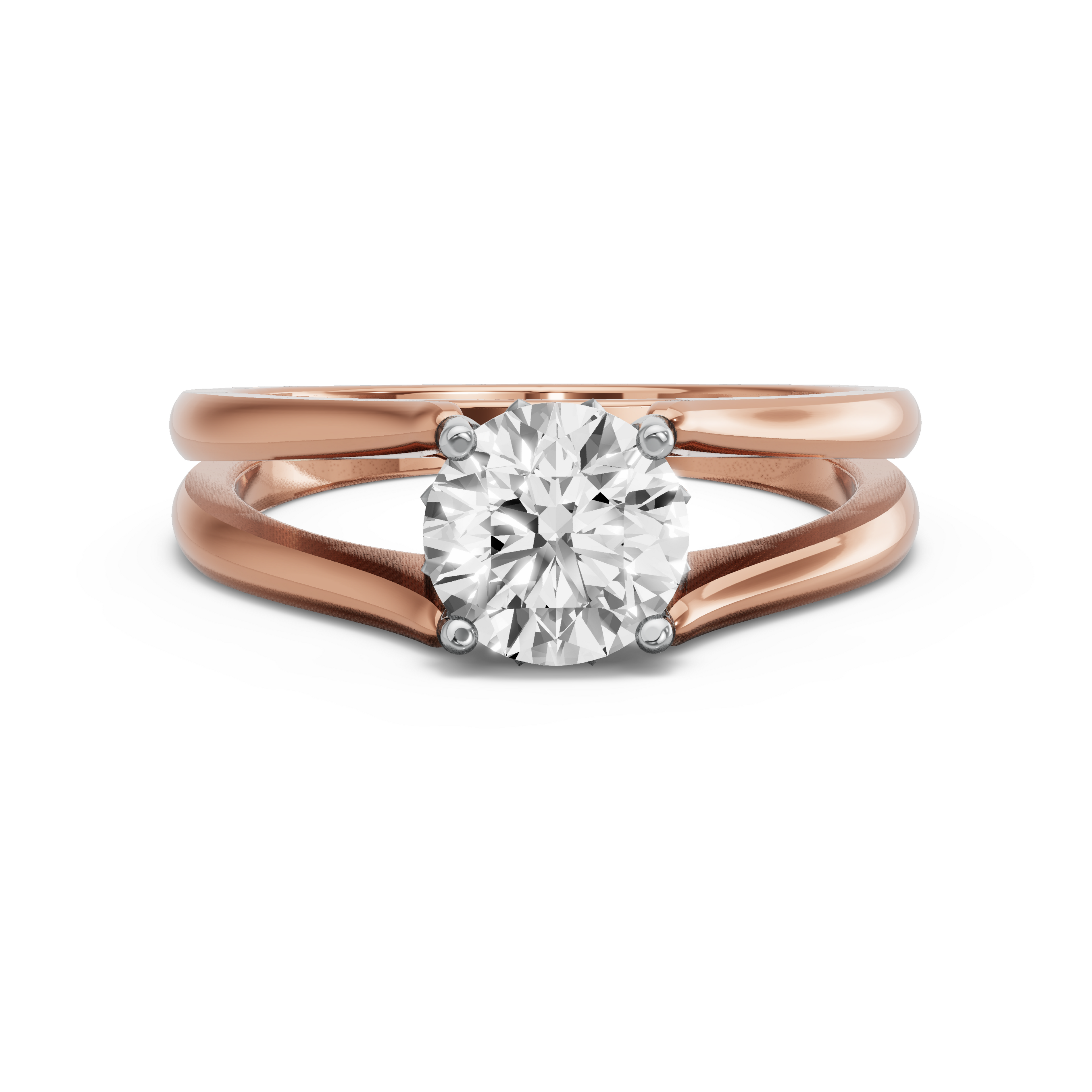 Image for Round Lotus Basket Ring with Split Ring Solitaire band in 14K Two Tone Rose Gold