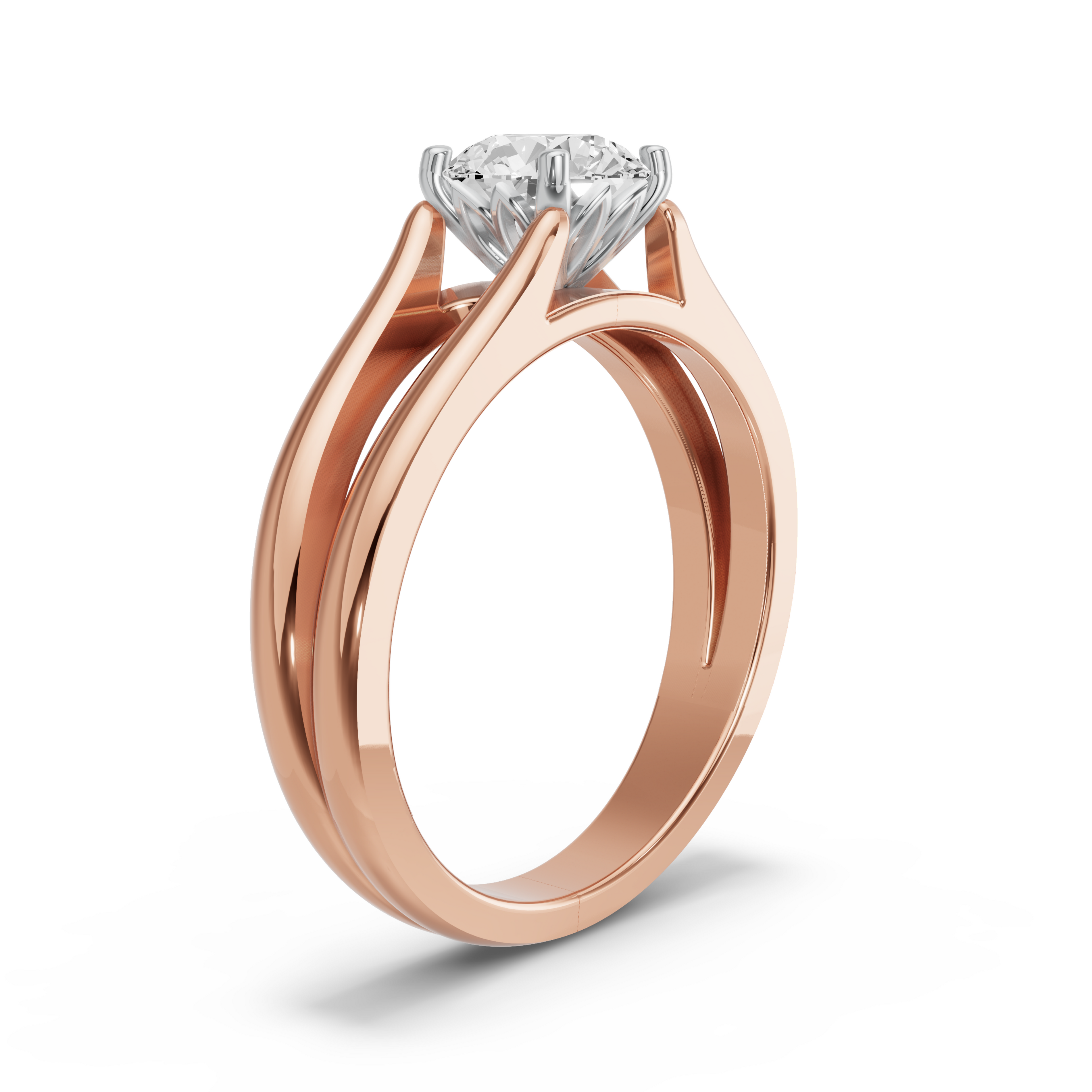 Image for Round Lotus Basket Ring with Split Ring Solitaire band in 14K Two Tone Rose Gold