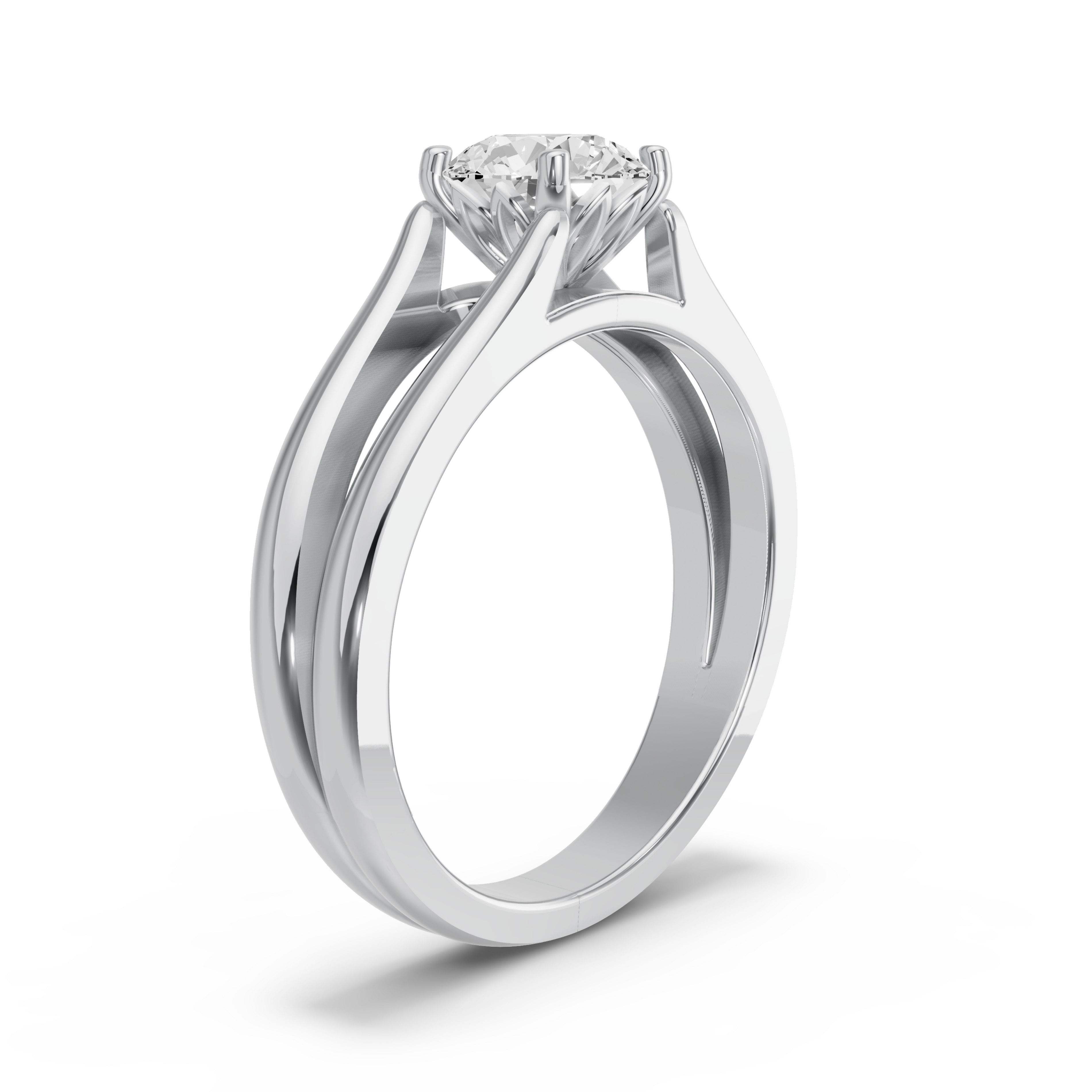 Image for Round Lotus Basket Ring with Split Ring Solitaire band in 14K White Gold