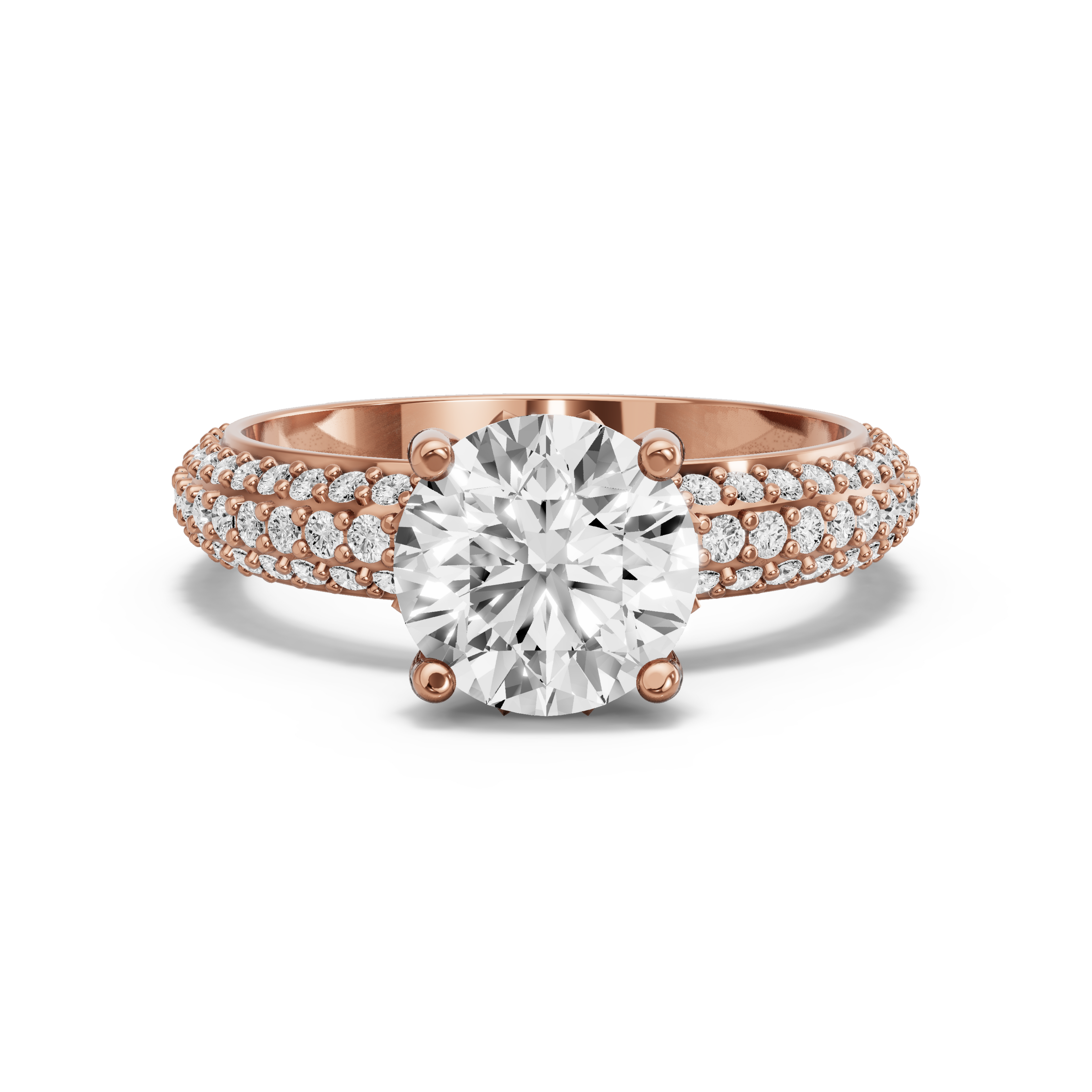 Image for Round Lotus Basket Ring with Triple Row Pave band in 10K Rose Gold