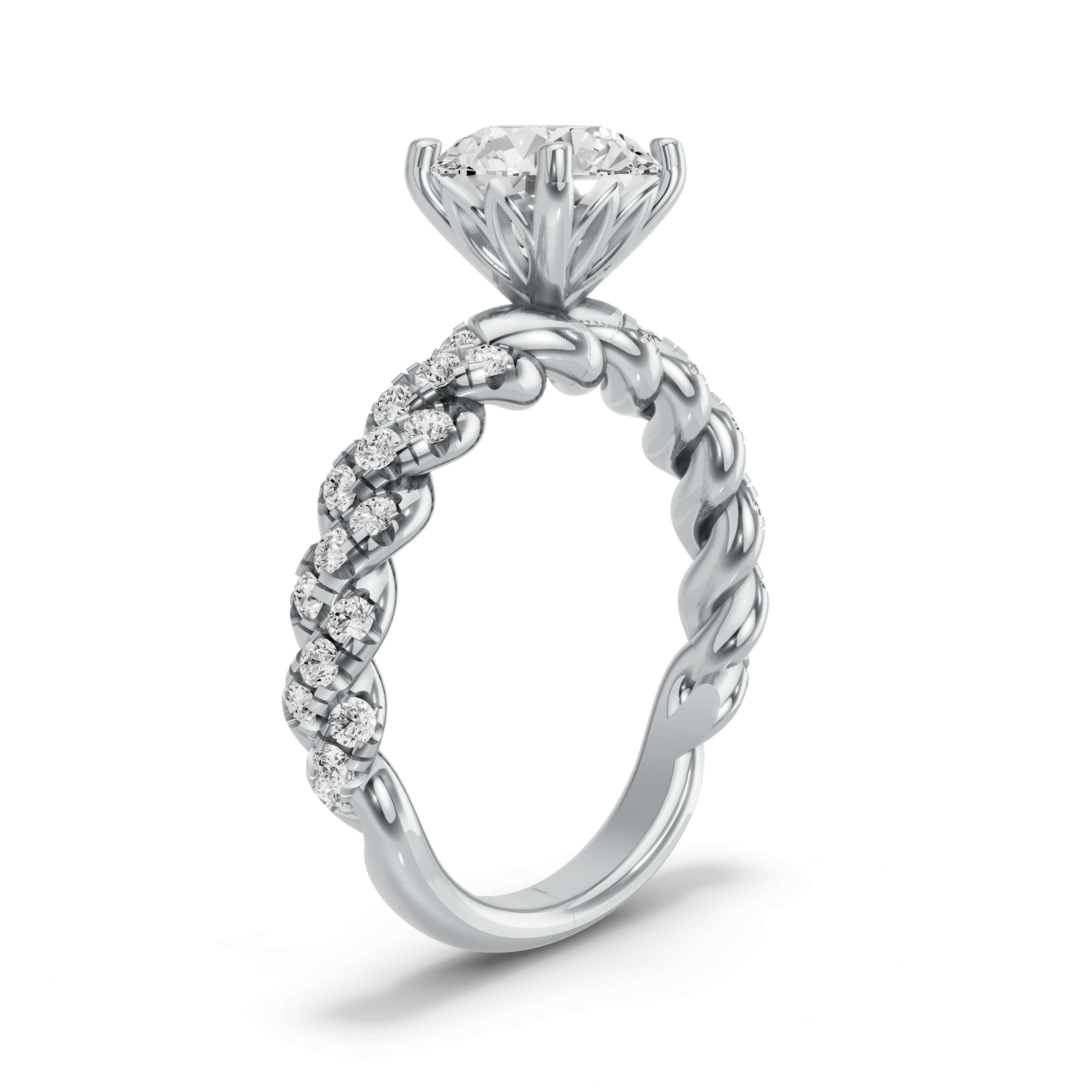 Image for Round Lotus Basket Ring with Twist Pave band in 950 Platinum
