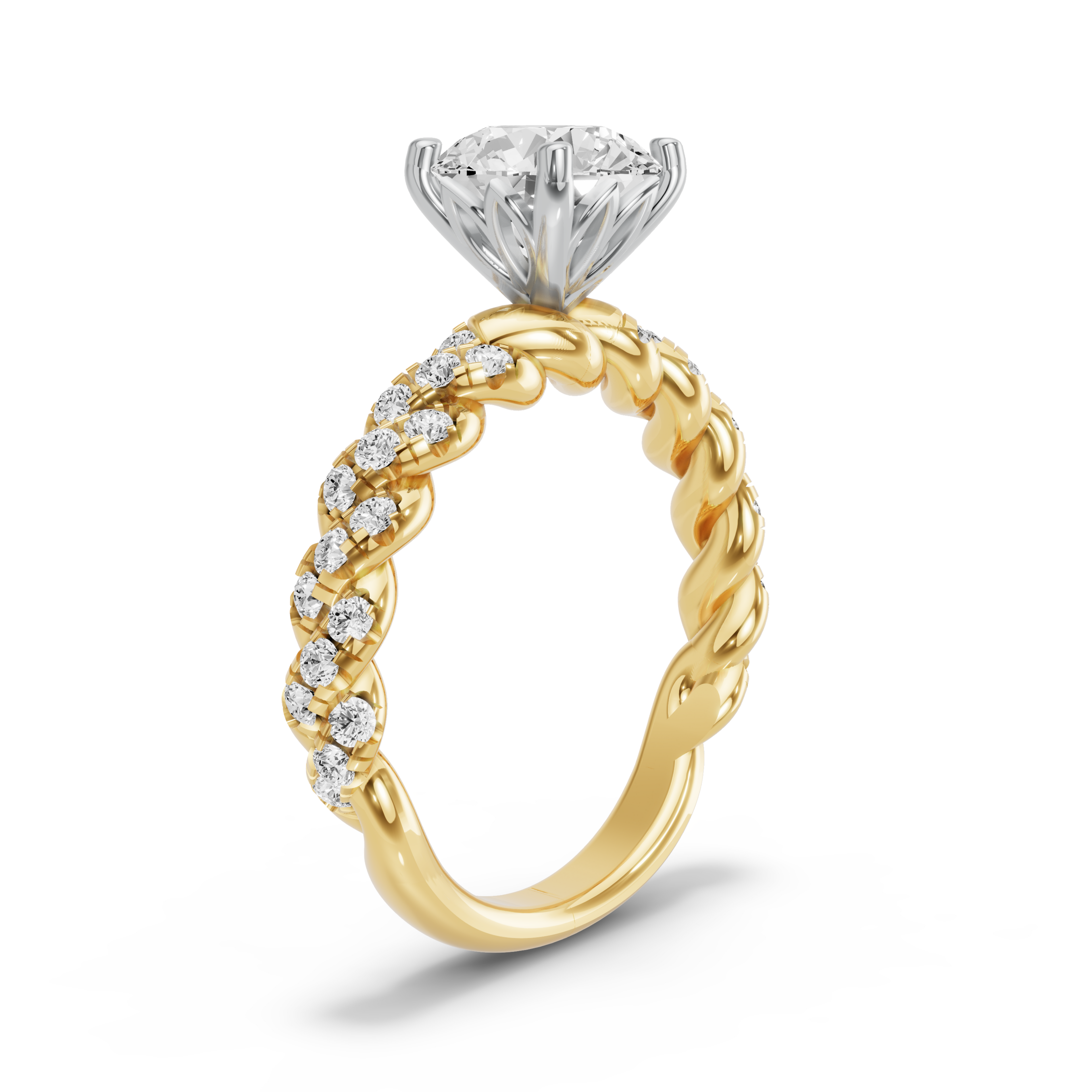 Image for Round Lotus Basket Ring with Twist Pave band in 14K Two Tone Yellow Gold