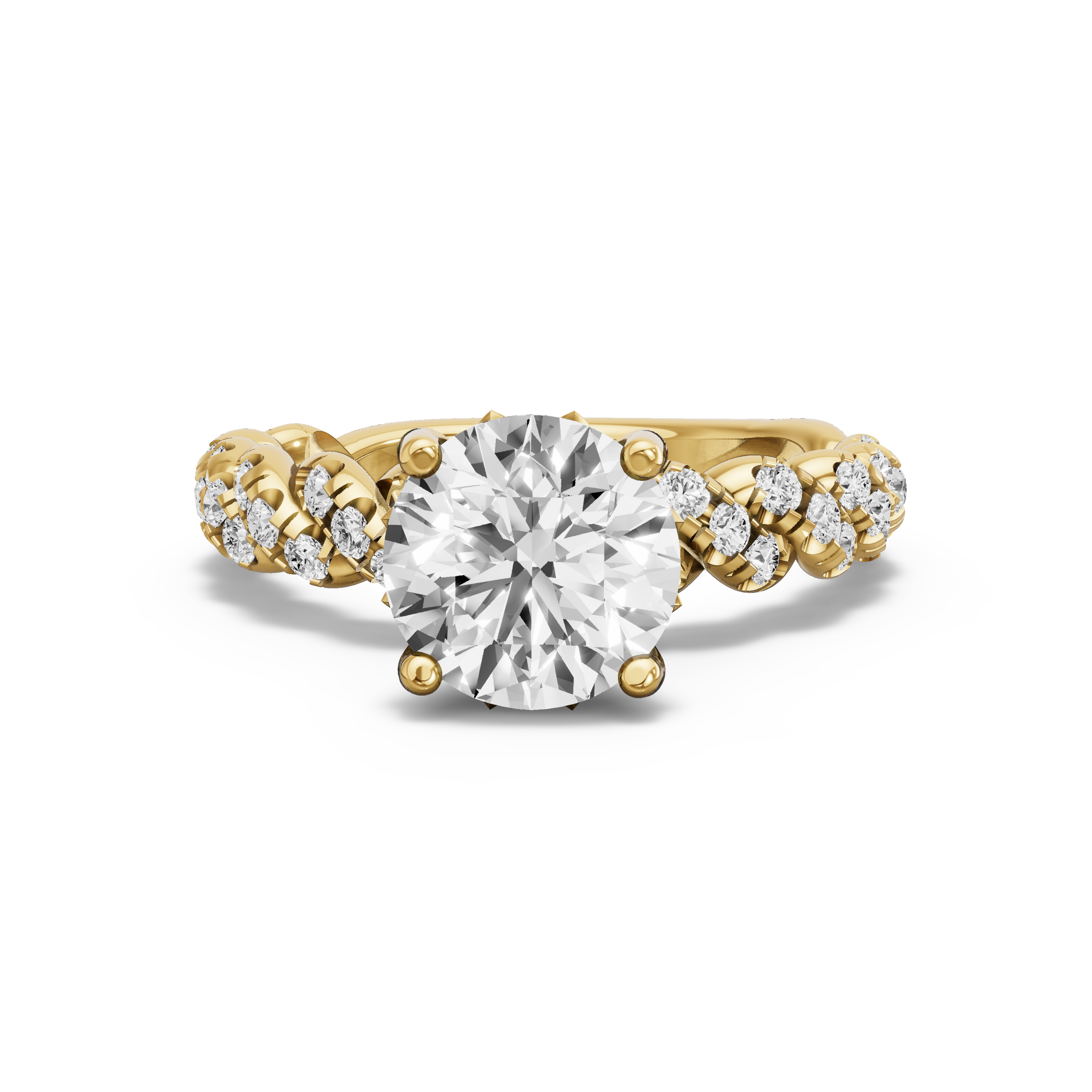 Image for Round Lotus Basket Ring with Twist Pave band in 14K Yellow Gold