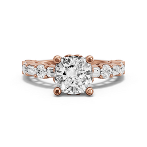 Image for Cushion Lotus Basket Ring with Alternating Baguette band