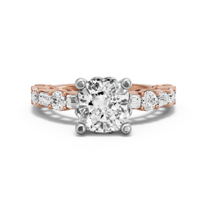Image for Cushion Lotus Basket Ring with Alternating Baguette band