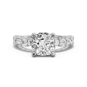 Image for Square Cushion Lotus Basket Ring with Alternating Baguette band