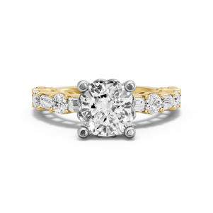 Image for Square Cushion Lotus Basket Ring with Alternating Baguette band