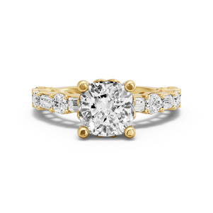 Image for Square Cushion Lotus Basket Ring with Alternating Baguette band