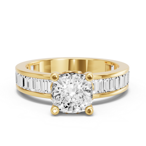 Image for Square Cushion Lotus Basket Ring with Baguette Channel band