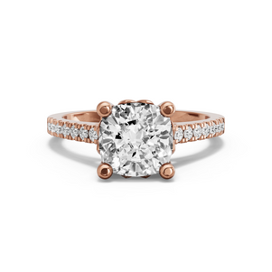 Image for Square Cushion Lotus Basket Ring with Cathedral Pave band