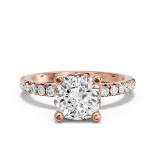 Image for Square Cushion Lotus Basket Ring with French Pave band