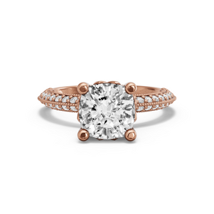 Image for Square Cushion Lotus Basket Ring with Knife Edge Pave band