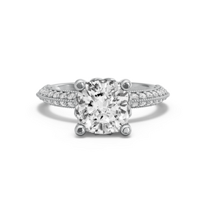 Image for Square Cushion Lotus Basket Ring with Knife Edge Pave band